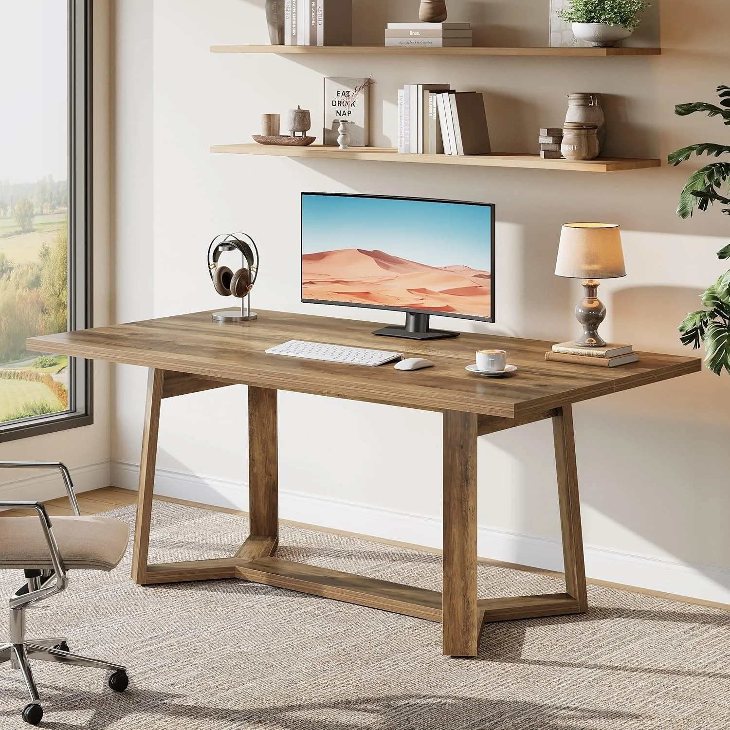 47" Computer Desk, Farmhouse Simple Executive Desk Writing Table for Home Office - Image 7