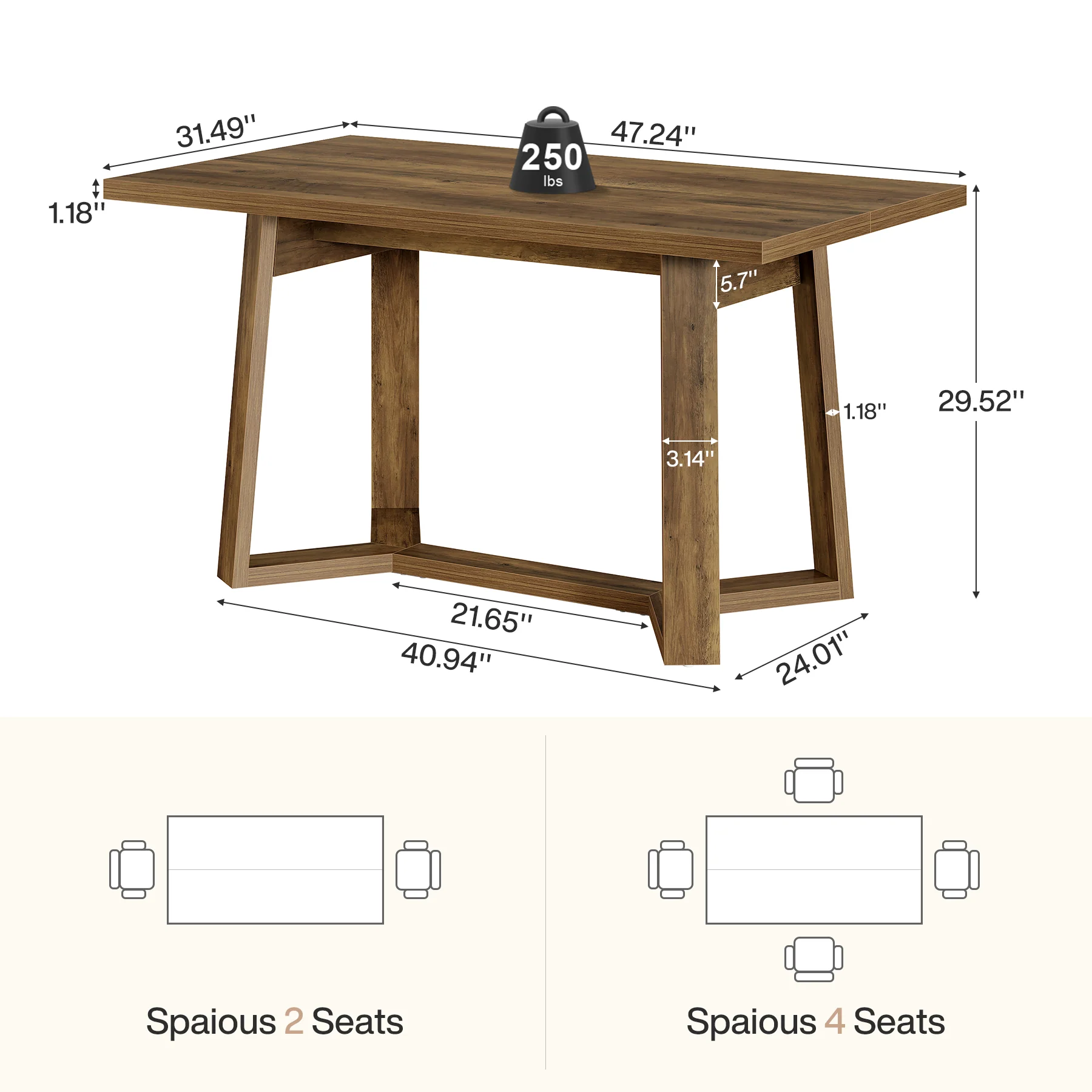 47" Dining Table for 4, Rectangular Kitchen Table with Sturdy Base - Image 2