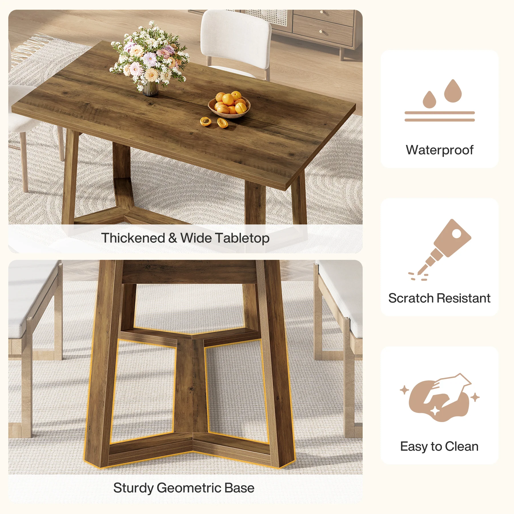 47" Dining Table for 4, Rectangular Kitchen Table with Sturdy Base - Image 8