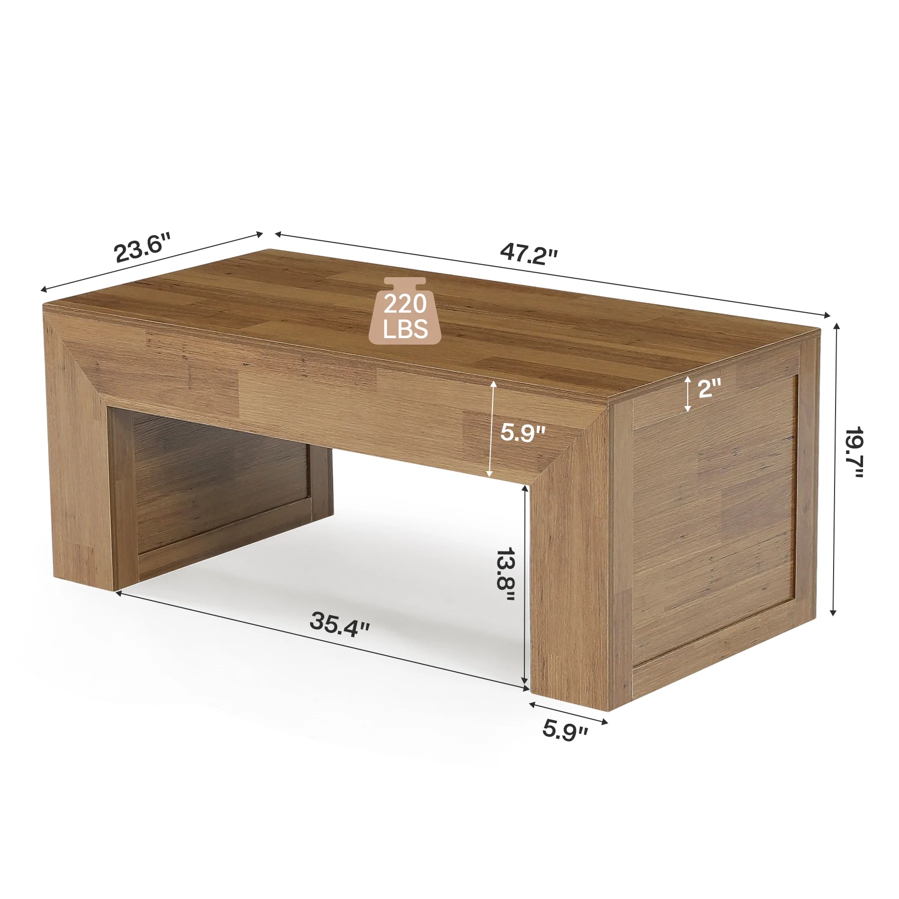 Tribesigns 47" Farmhouse Coffee Table, Wooden Center Table for Living Room - Image 2