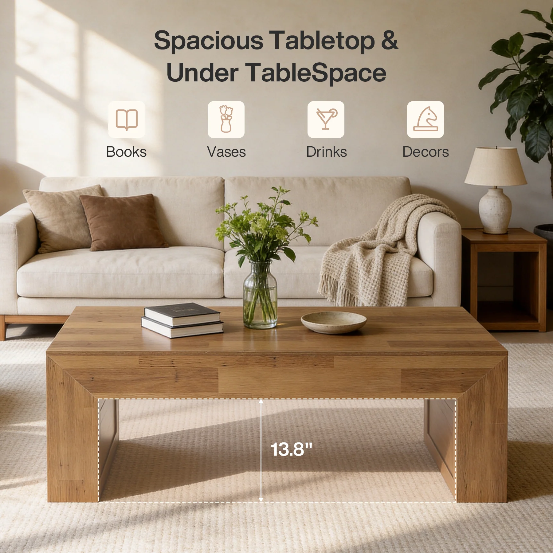 Tribesigns 47" Farmhouse Coffee Table, Wooden Center Table for Living Room - Image 4