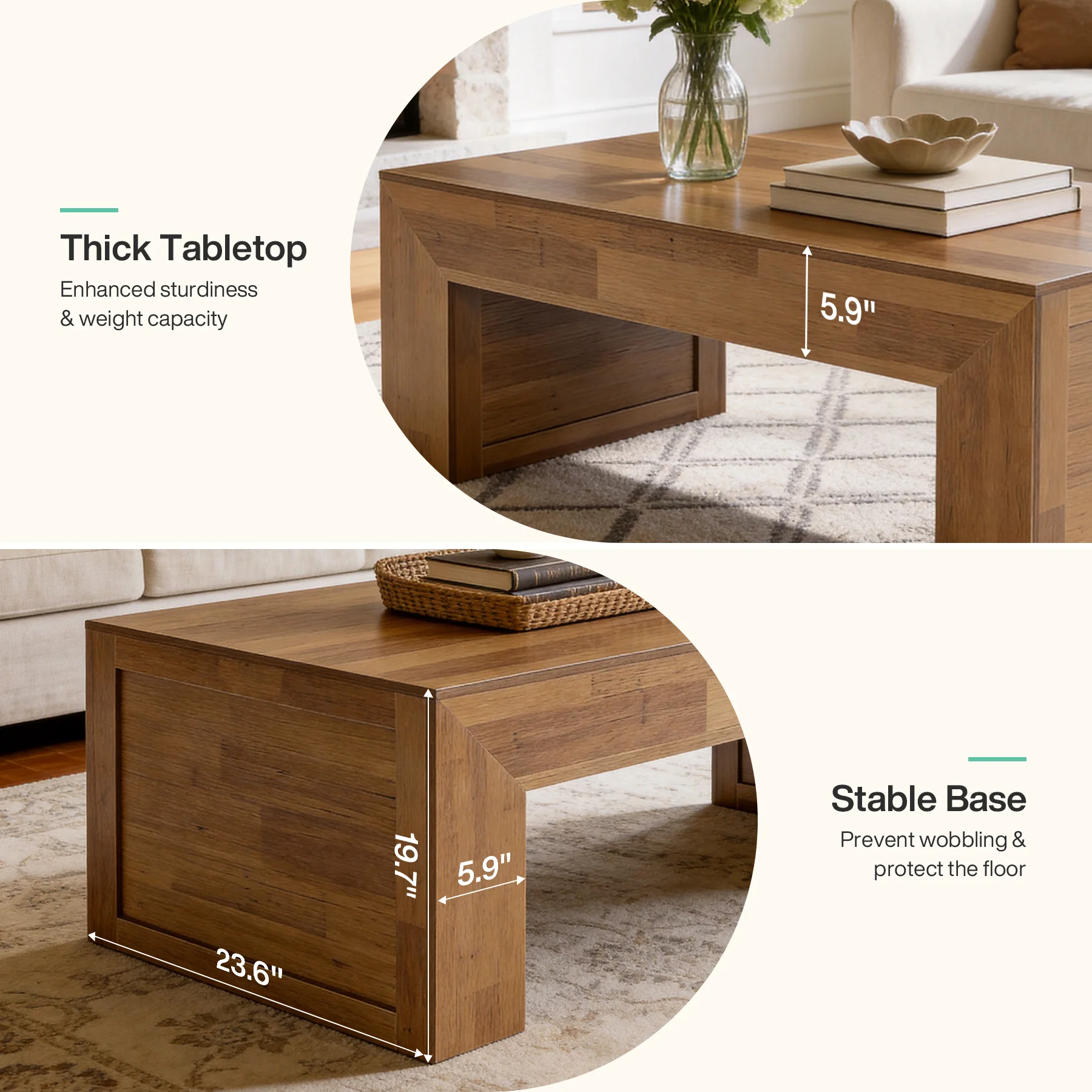 Tribesigns 47" Farmhouse Coffee Table, Wooden Center Table for Living Room - Image 5