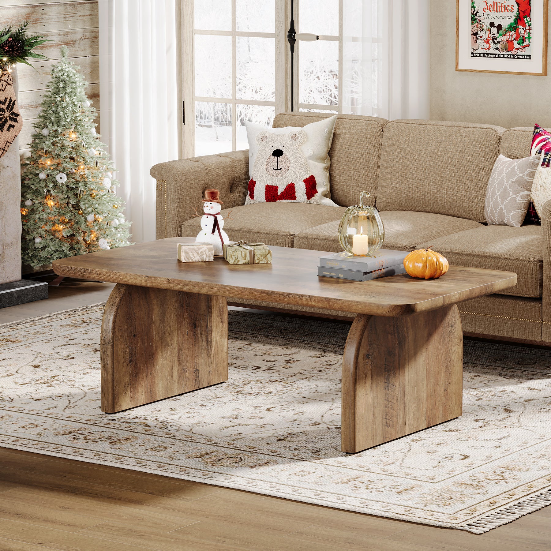 47" Coffee Table, Farmhouse Center Table Low Cocktail Tea Table - Image 10