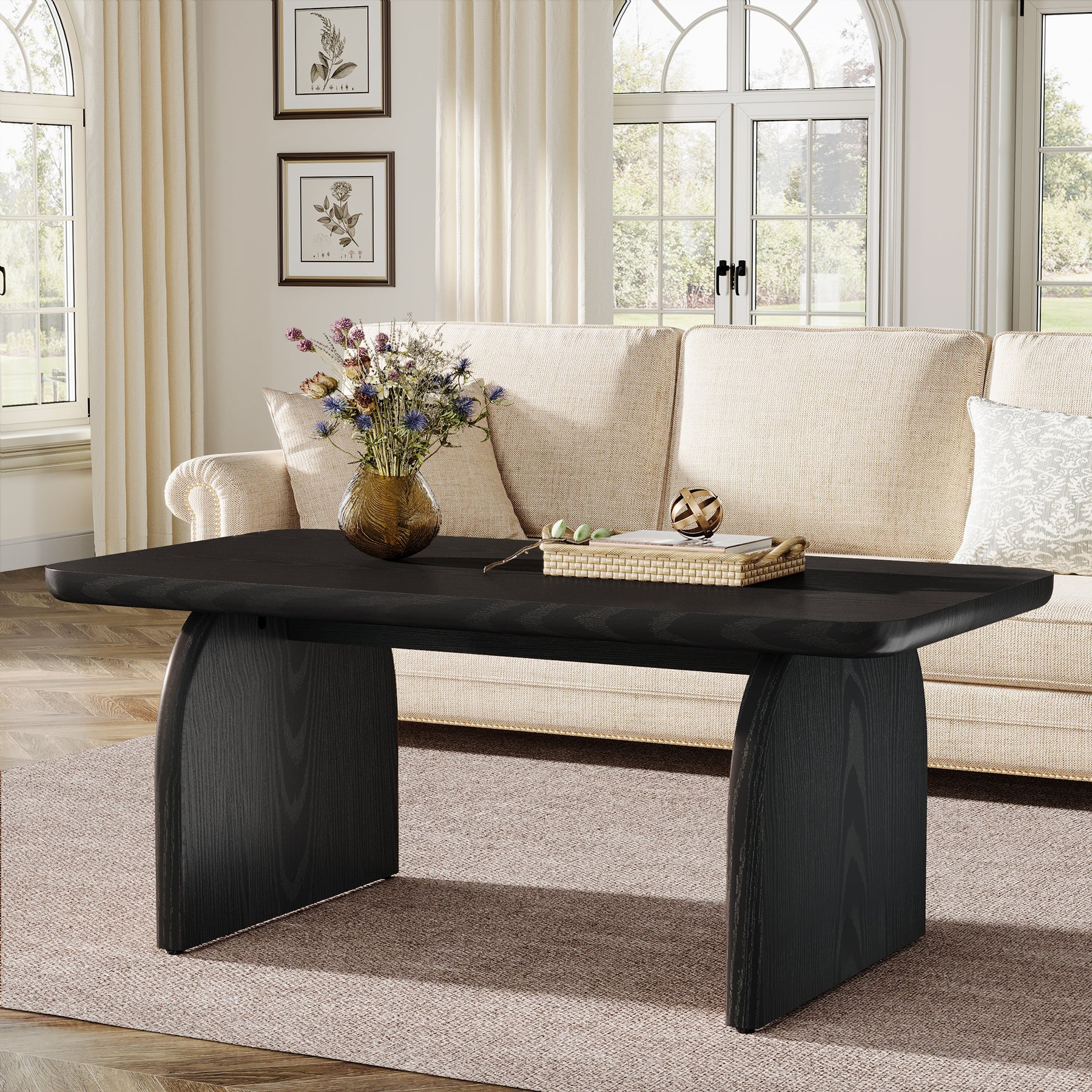 47" Coffee Table, Farmhouse Center Table Low Cocktail Tea Table - Image 11