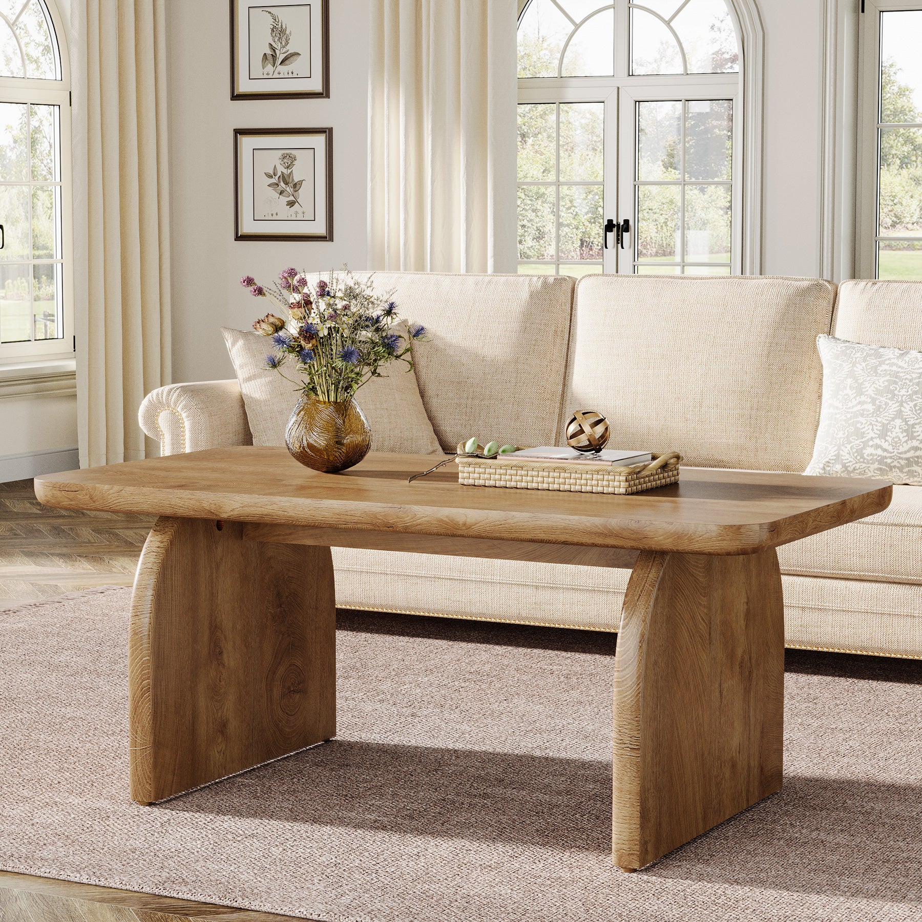 47" Coffee Table, Farmhouse Center Table Low Cocktail Tea Table - Image 13