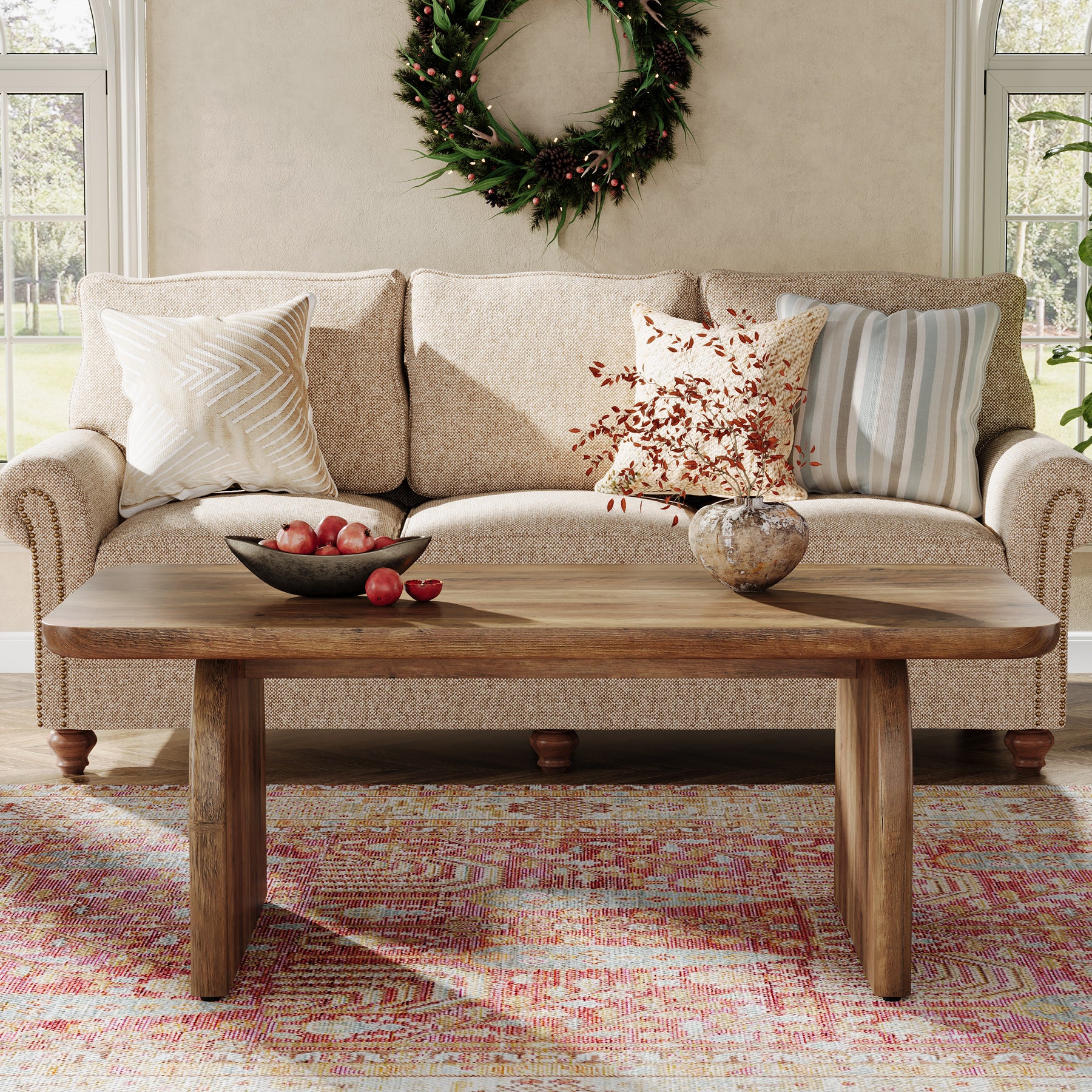 47" Coffee Table, Farmhouse Center Table Low Cocktail Tea Table - Image 3