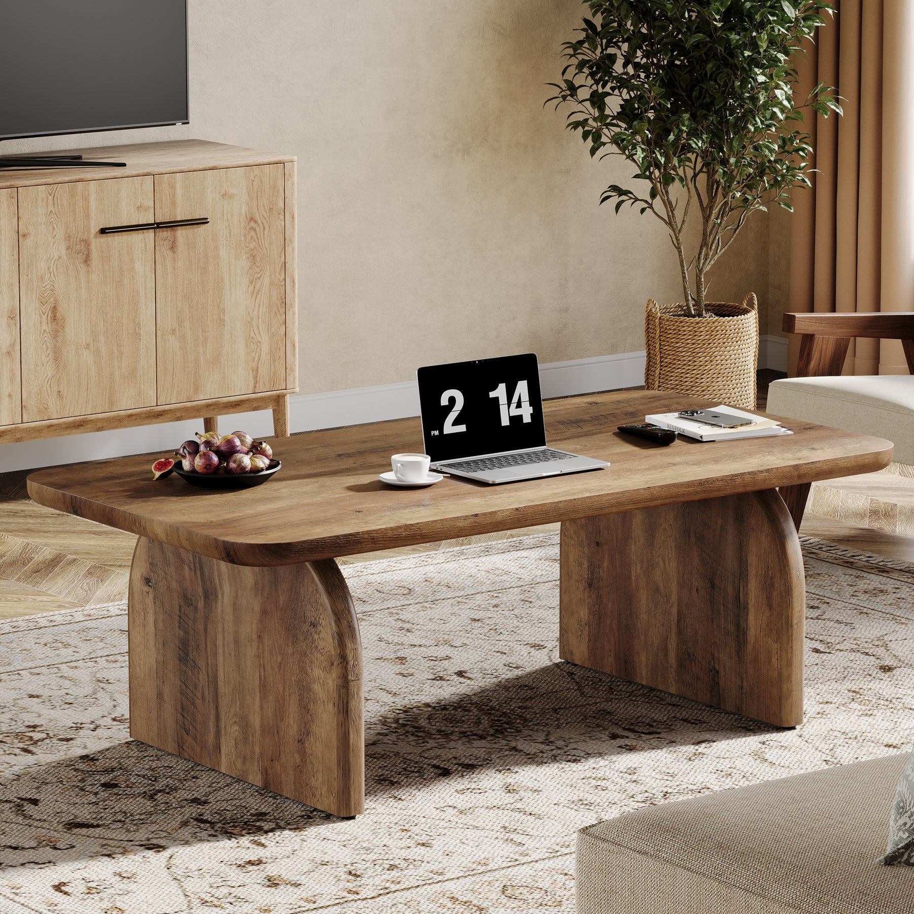 47" Coffee Table, Farmhouse Center Table Low Cocktail Tea Table - Image 4