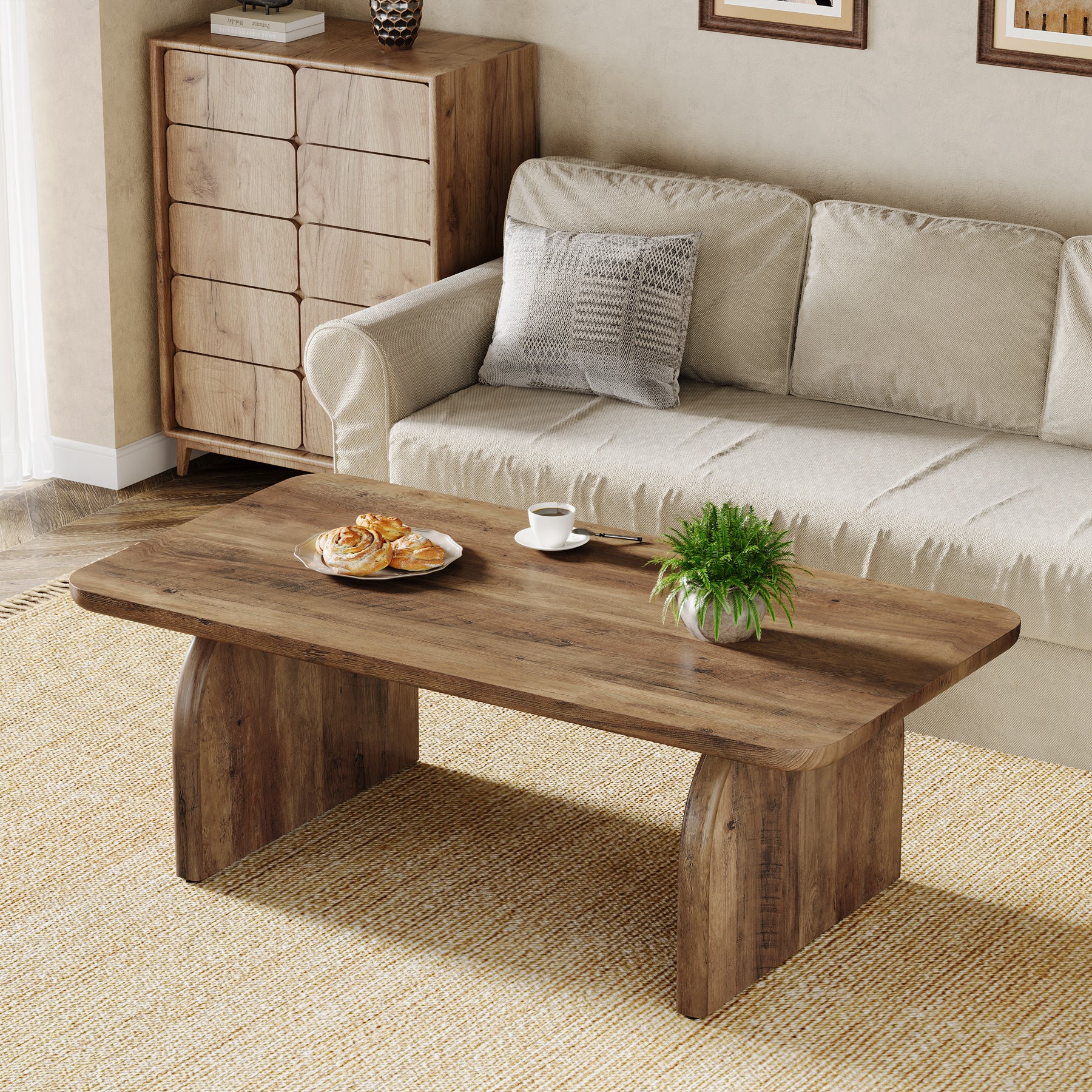 47" Coffee Table, Farmhouse Center Table Low Cocktail Tea Table - Image 5