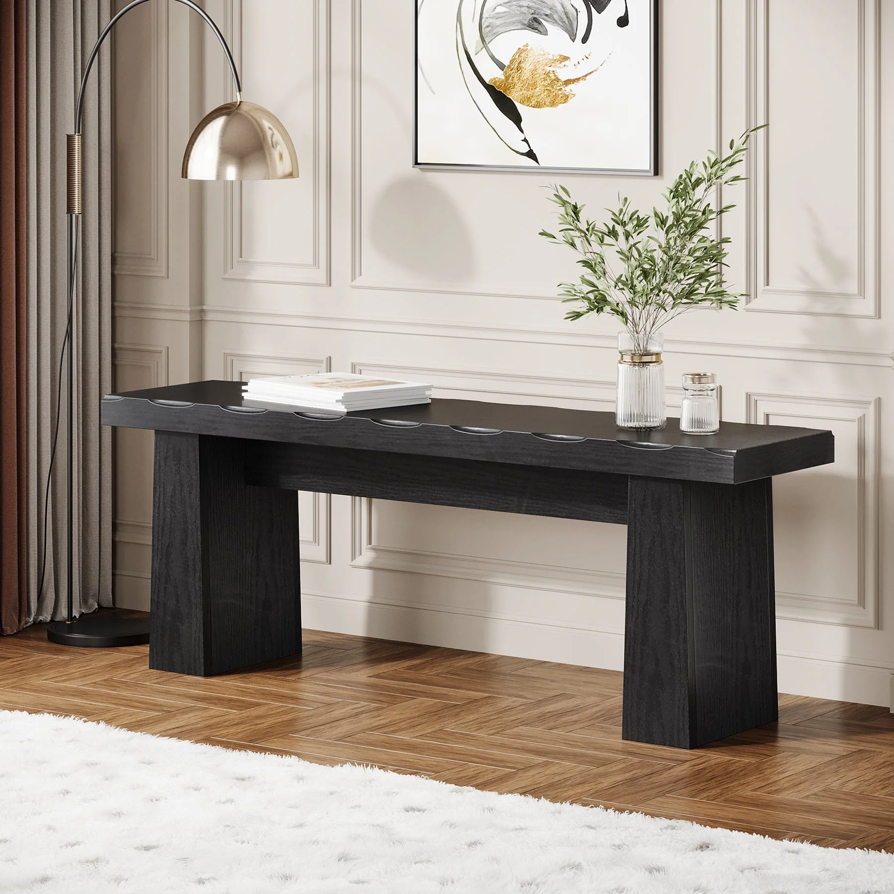 47" Entryway Bench, Wooden Dining Table Bench End of Bed Bench - Image 4