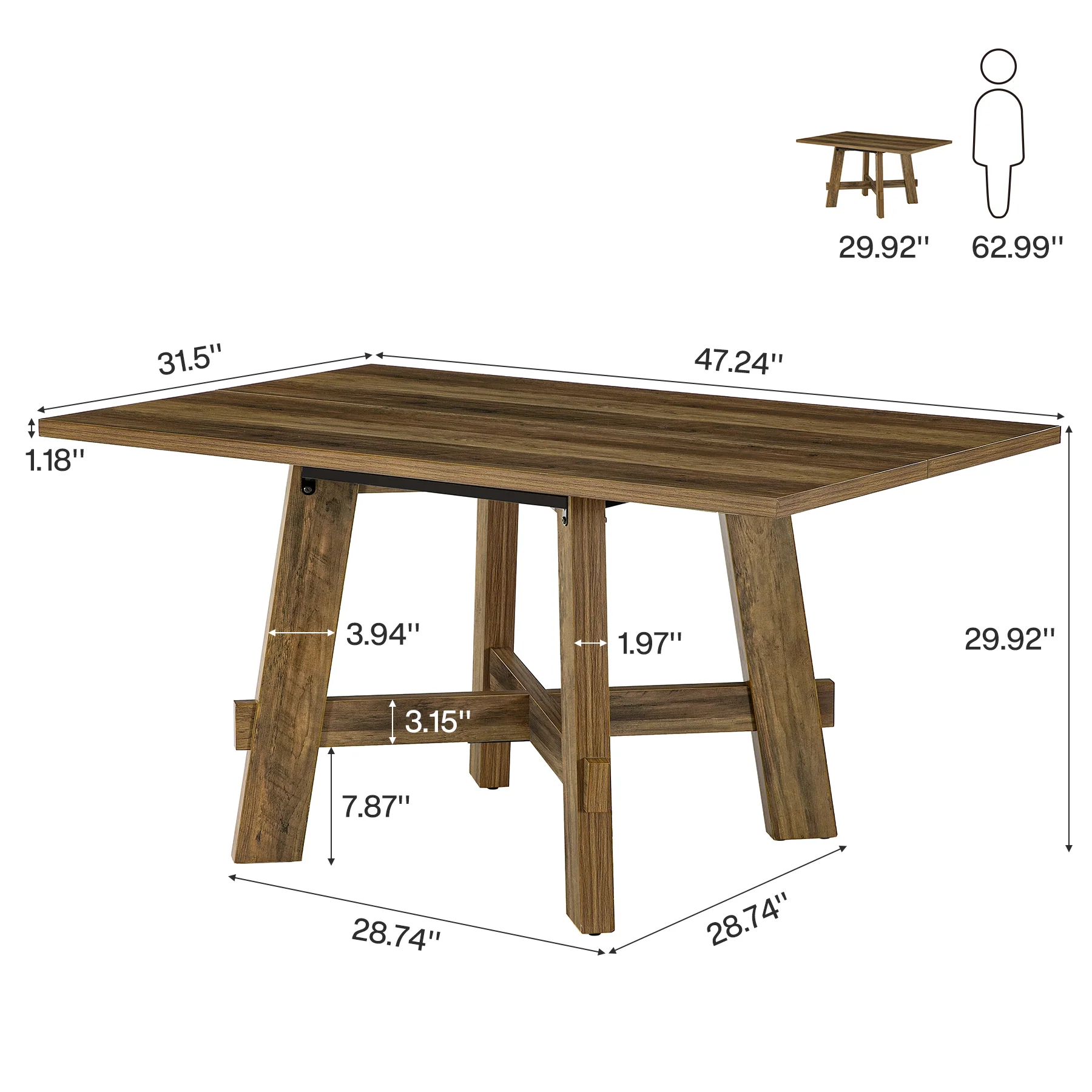 Tribesigns 47-Inch Dining Table, Cross Brace Kitchen Table for 4 - Image 2