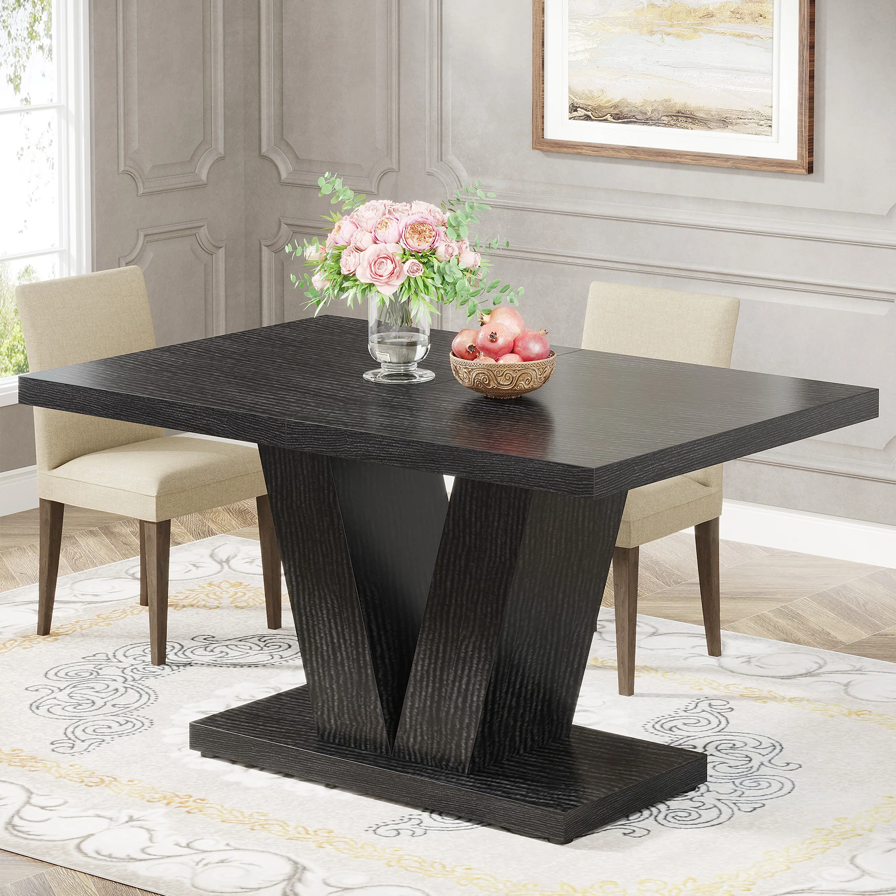 47" Dining Table, Farmhouse Wooden Kitchen Dinner Table with Duty Pedestal - Image 13