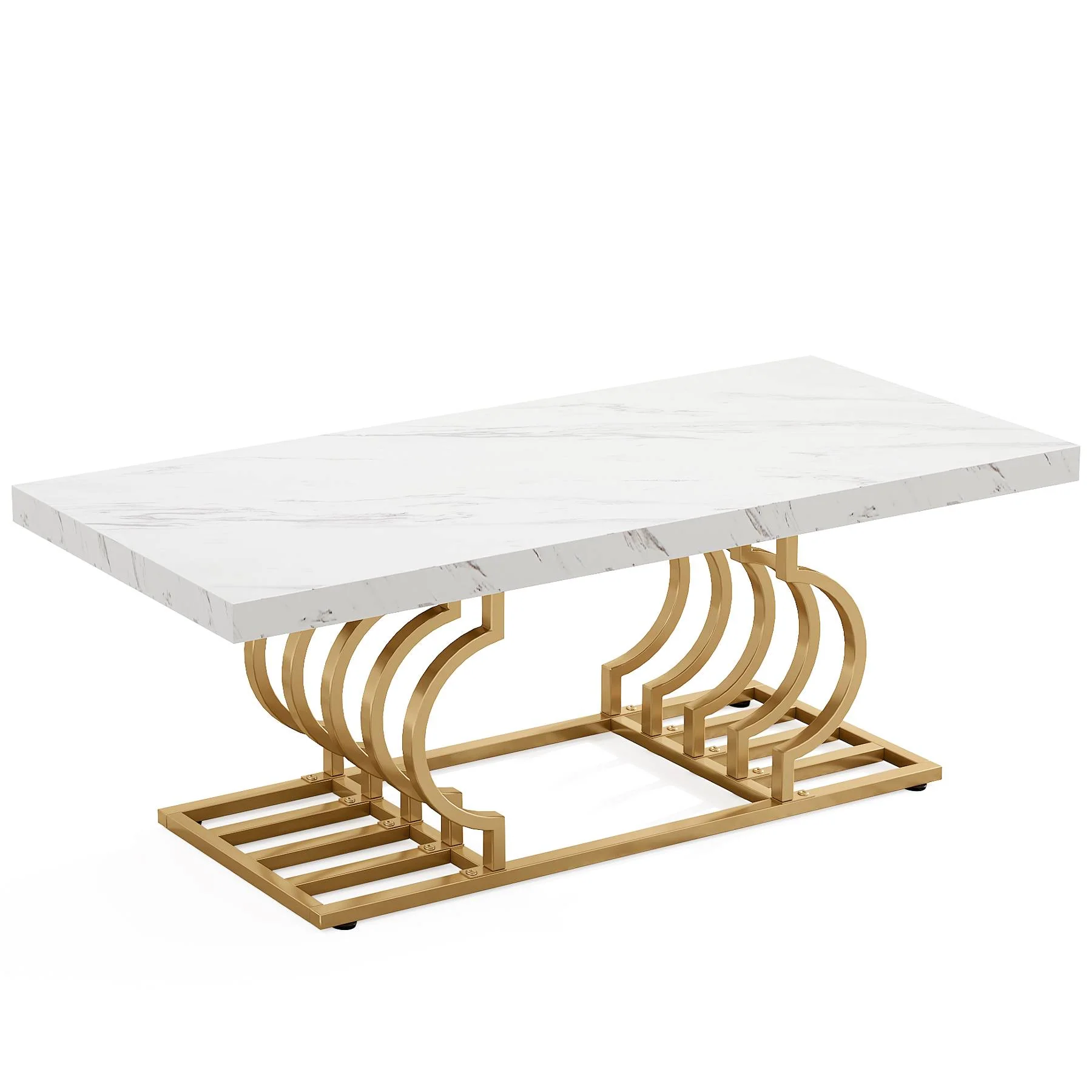 Rectangular Coffee Table, 47" Faux Marble Cocktail Table with Geometric Frame - Image 8
