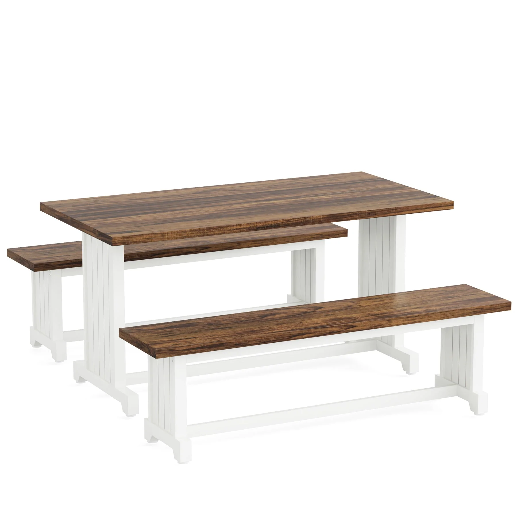 Farmhouse Dining Table Set, 47" Kitchen Table with 2 Benches - Image 7