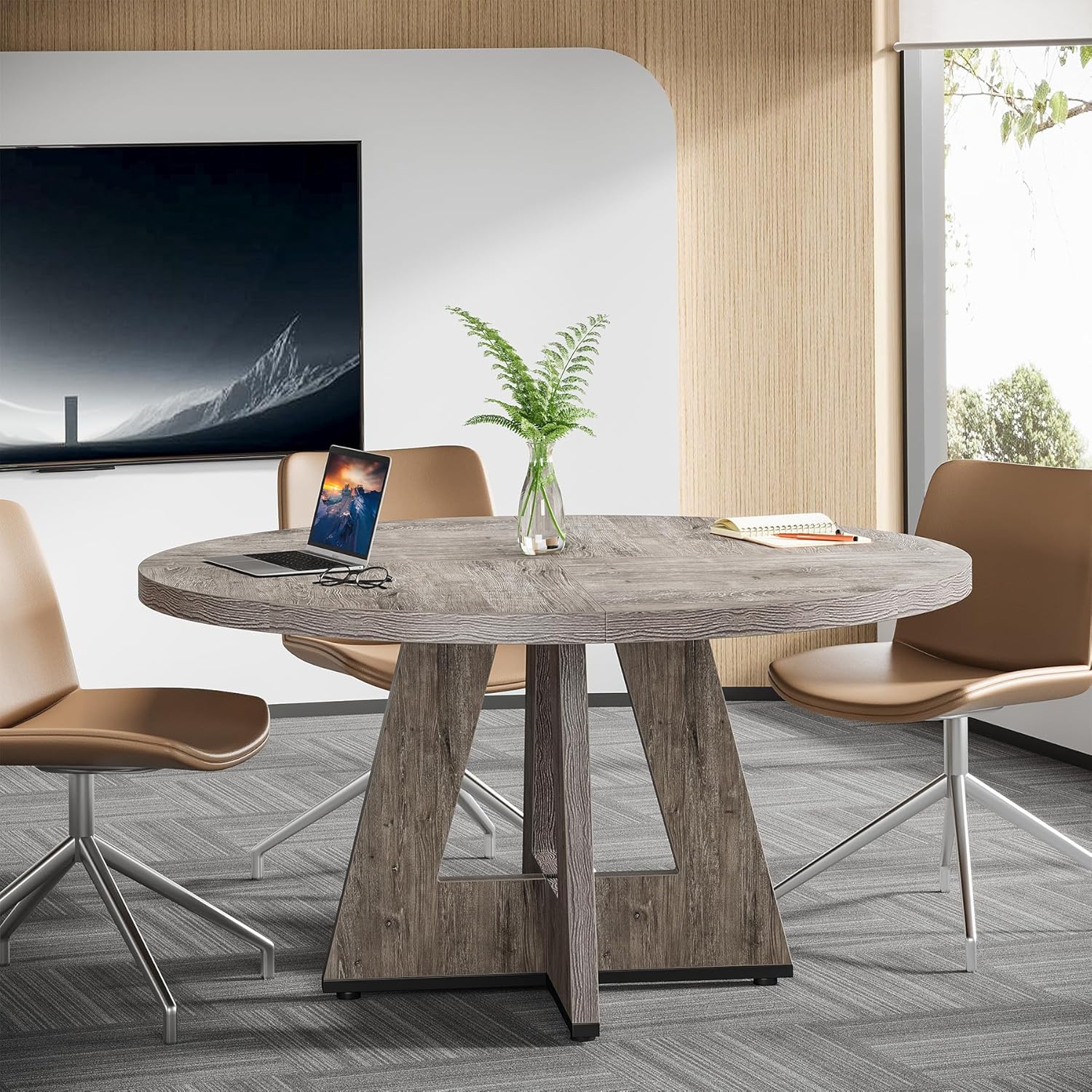 Tribesigns 47-Inch Round Conference Table for 4-6 People, Wooden Base and Thickened Top - Image 14
