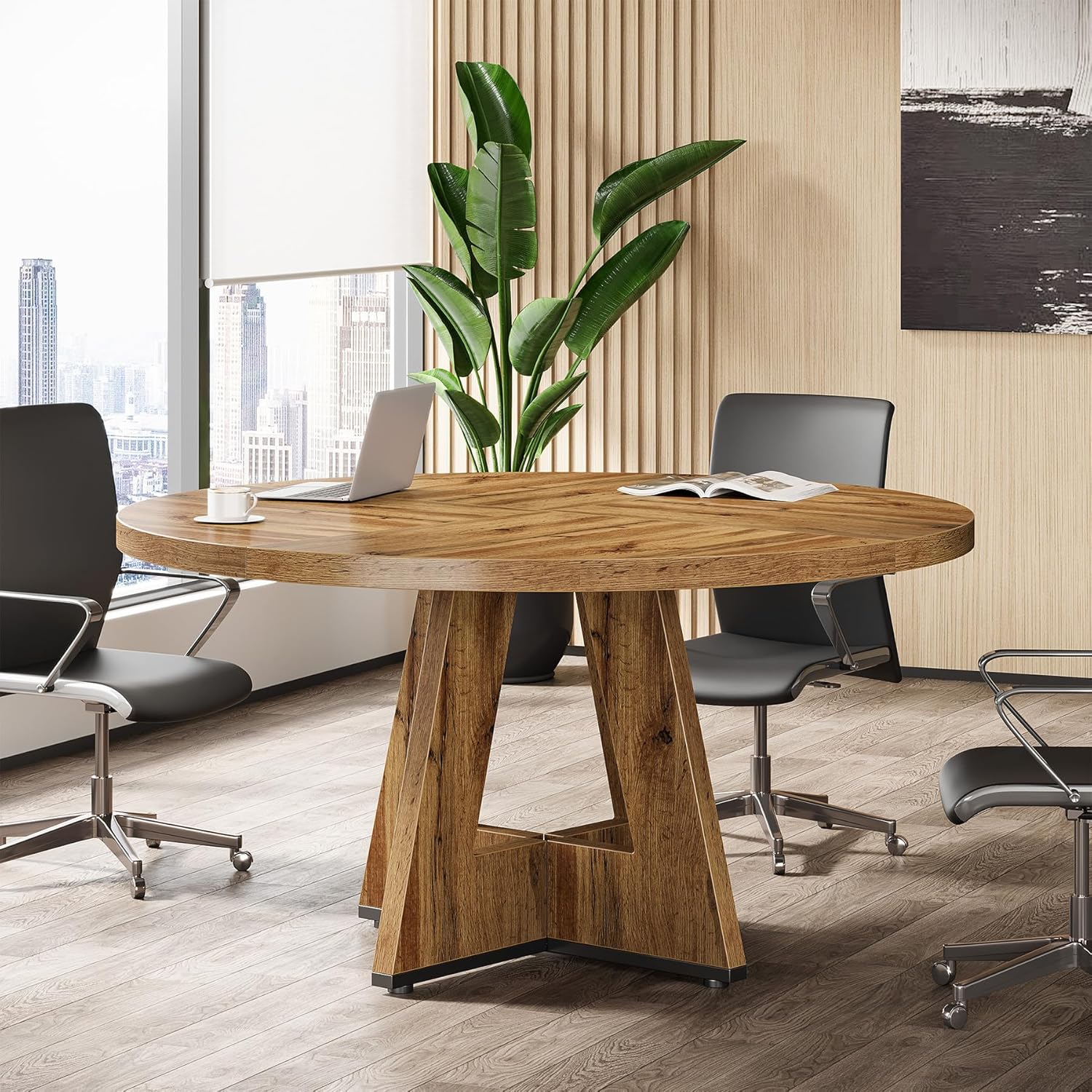 Tribesigns 47-Inch Round Conference Table for 4-6 People, Wooden Base and Thickened Top - Image 16