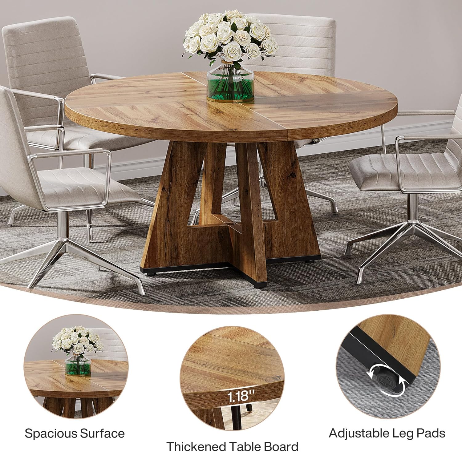 Tribesigns 47-Inch Round Conference Table for 4-6 People, Wooden Base and Thickened Top - Image 19