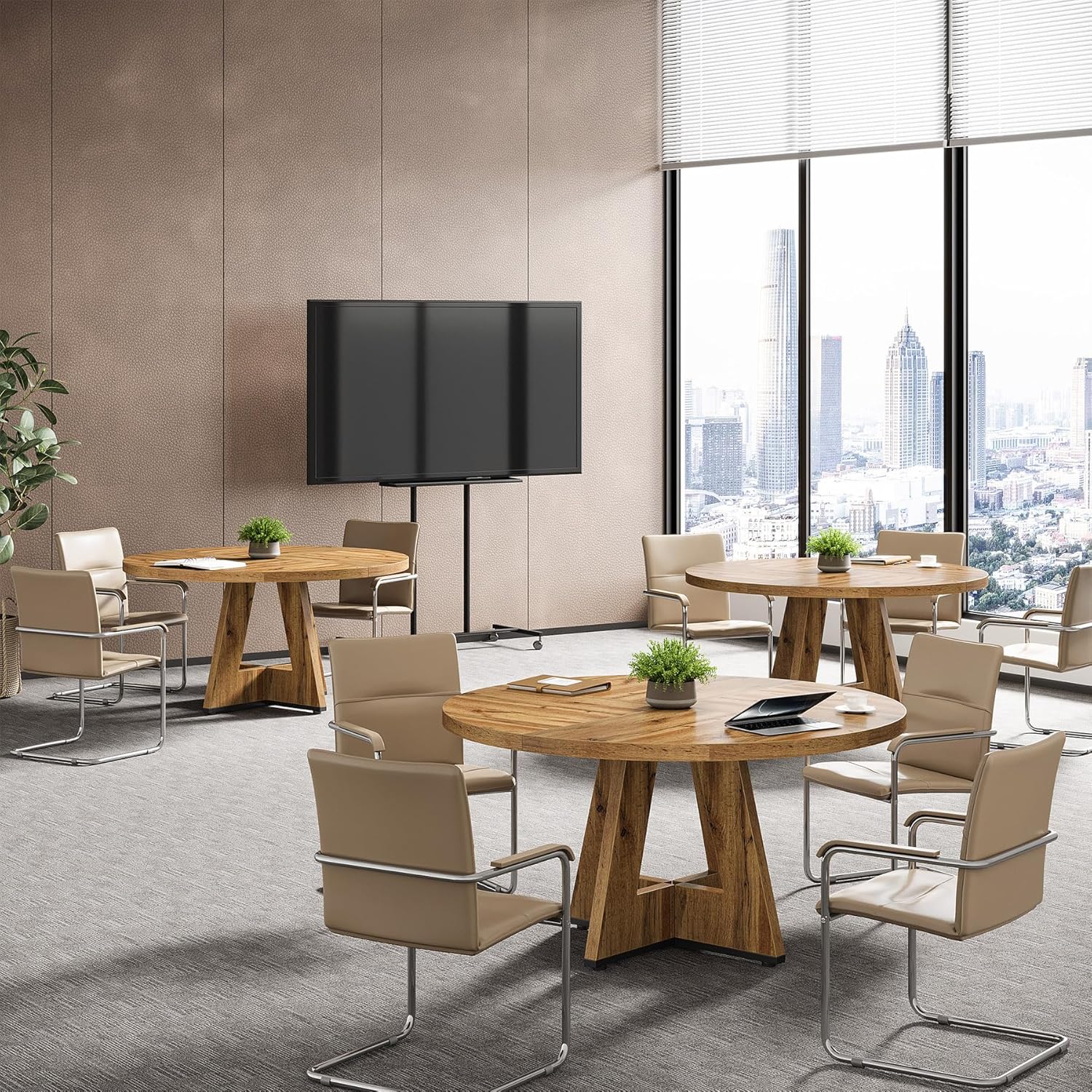 Tribesigns 47-Inch Round Conference Table for 4-6 People, Wooden Base and Thickened Top - Image 21