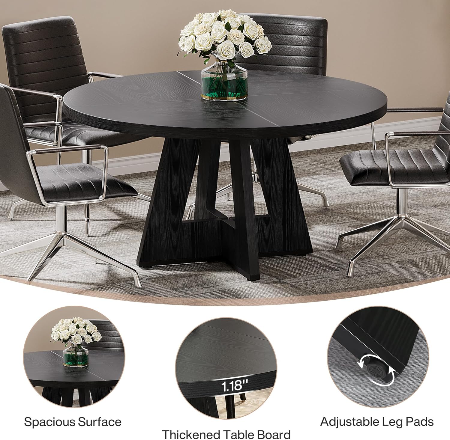 Tribesigns 47-Inch Round Conference Table for 4-6 People, Wooden Base and Thickened Top - Image 29