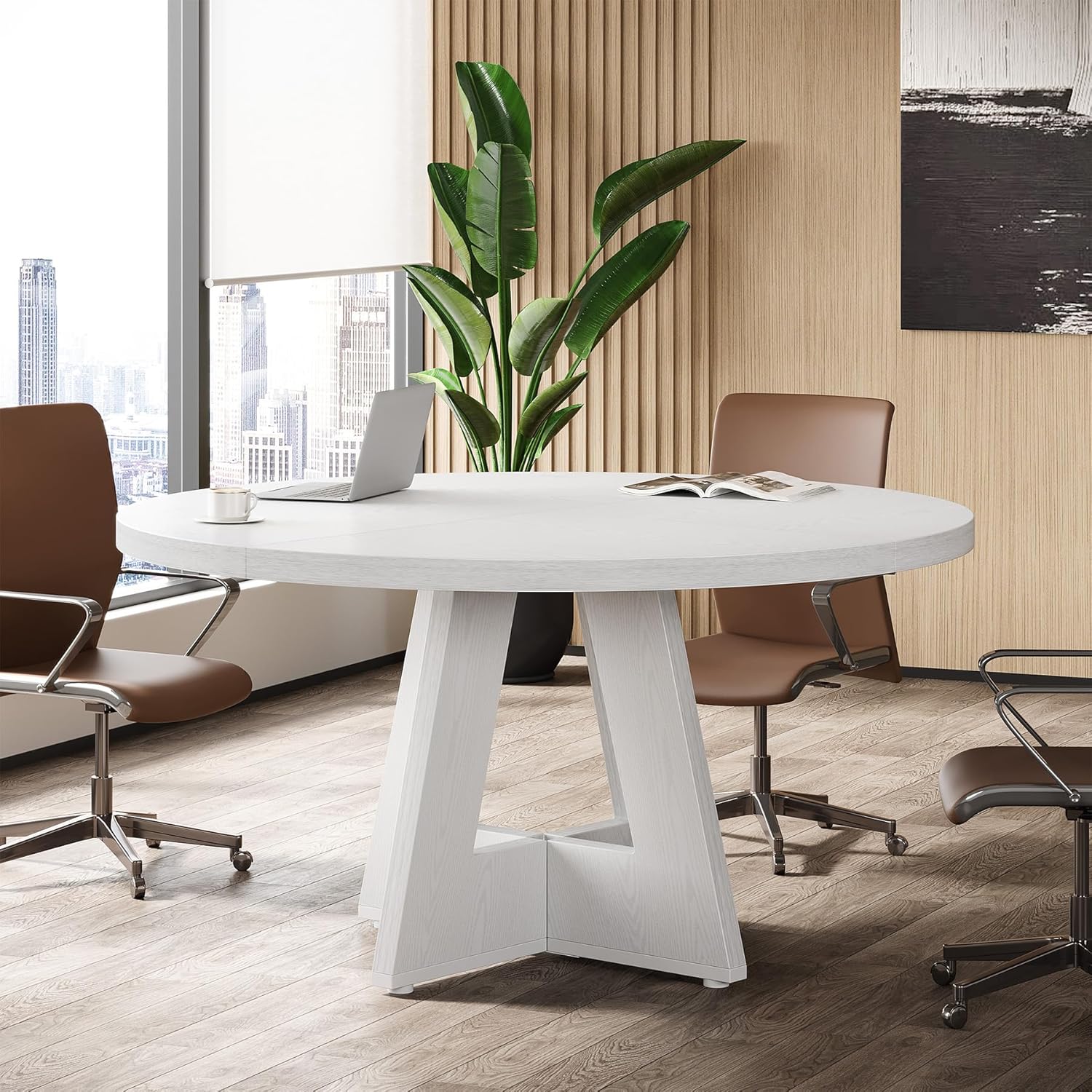 Tribesigns 47-Inch Round Conference Table for 4-6 People, Wooden Base and Thickened Top - Image 32