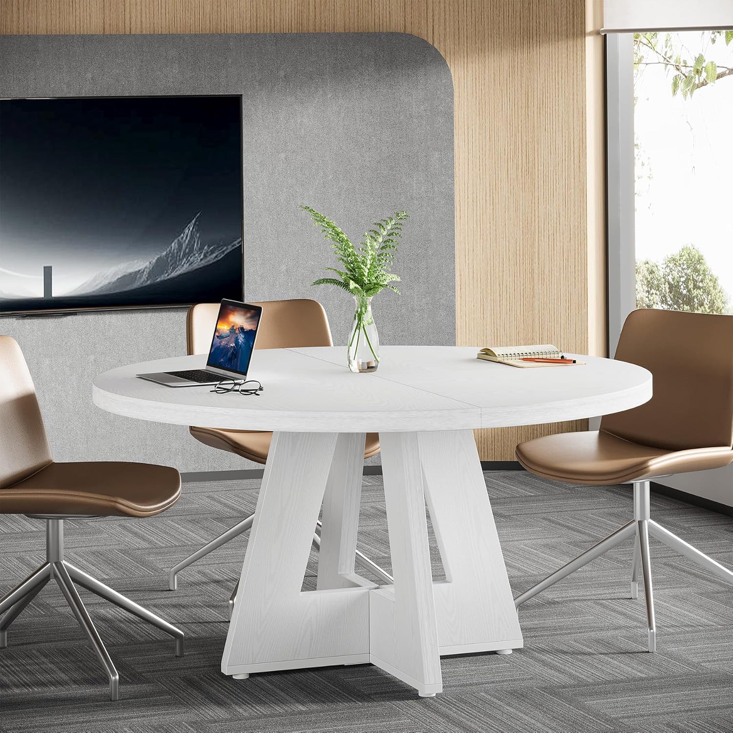 Tribesigns 47-Inch Round Conference Table for 4-6 People, Wooden Base and Thickened Top - Image 34