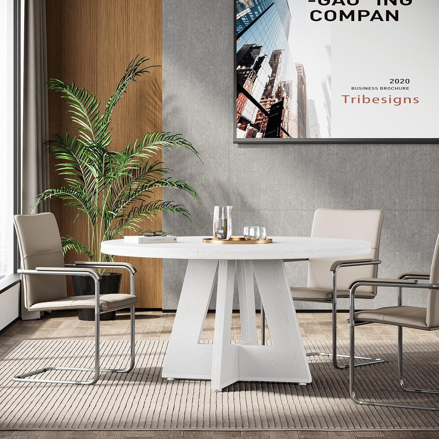 Tribesigns 47-Inch Round Conference Table for 4-6 People, Wooden Base and Thickened Top - Image 35