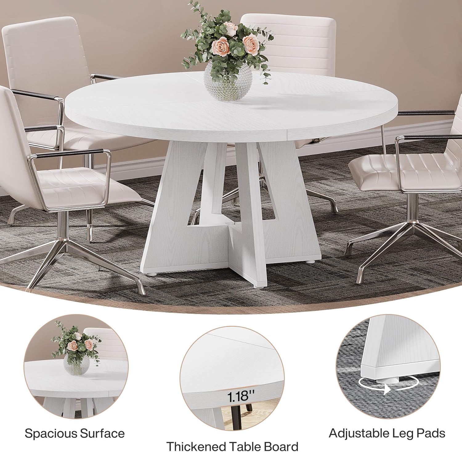 Tribesigns 47-Inch Round Conference Table for 4-6 People, Wooden Base and Thickened Top - Image 37