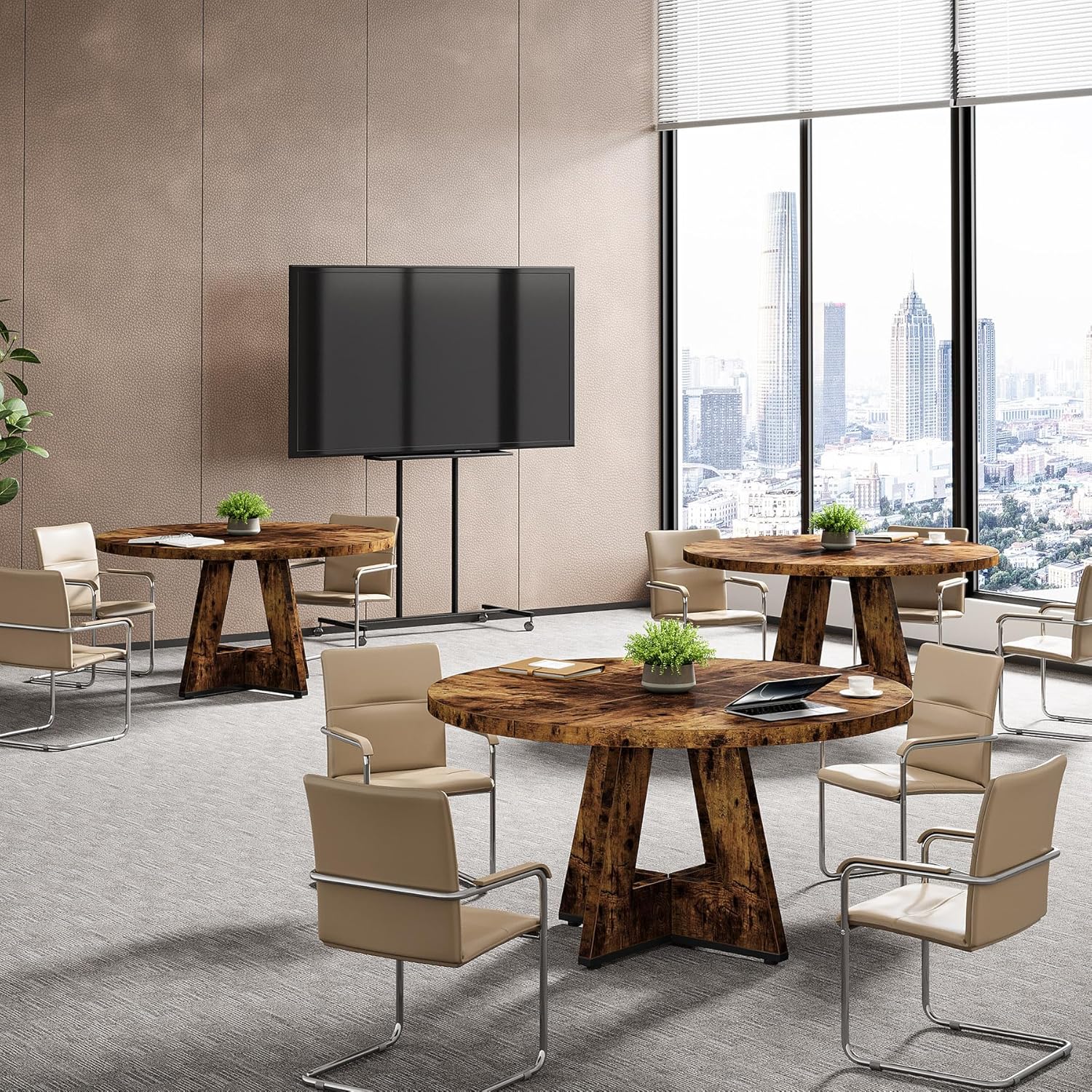 Tribesigns 47-Inch Round Conference Table for 4-6 People, Wooden Base and Thickened Top - Image 42