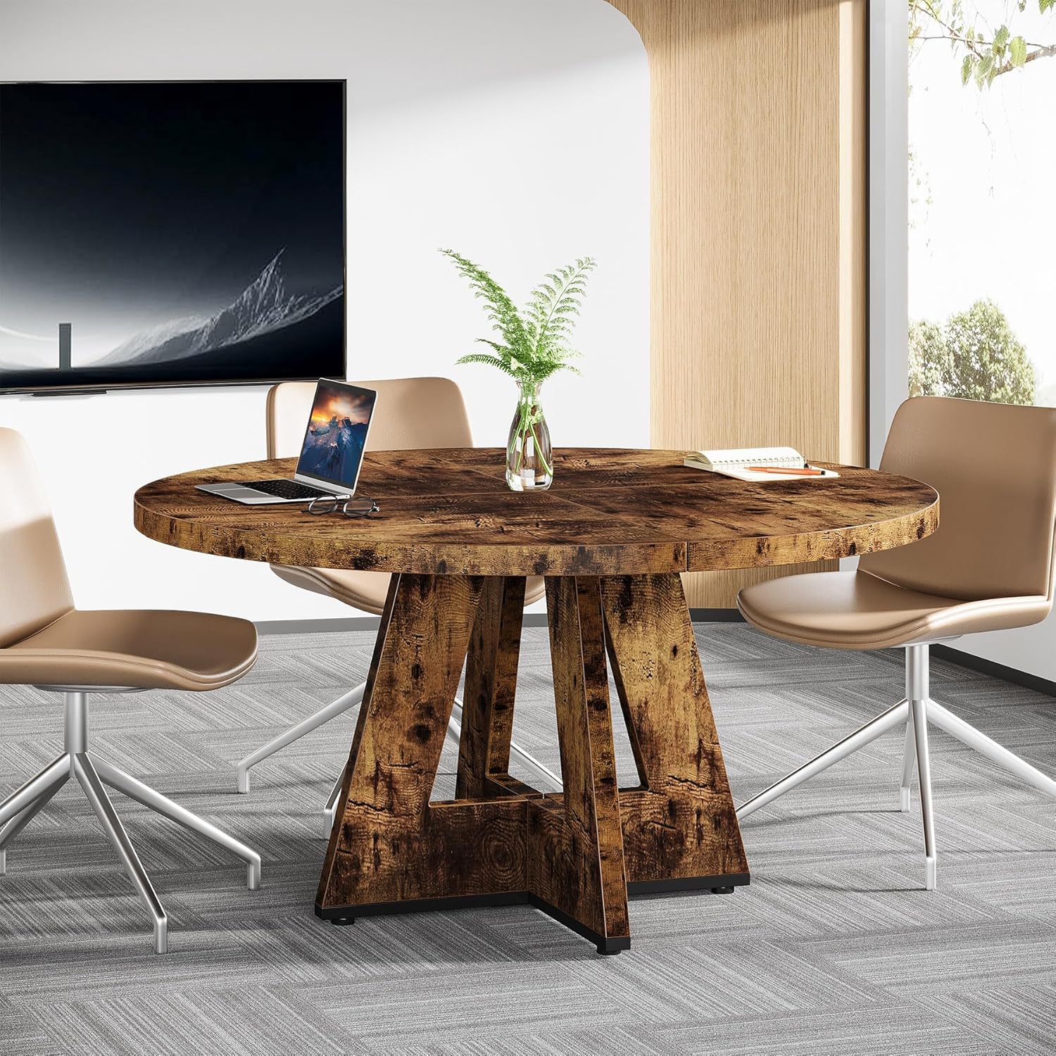 Tribesigns 47-Inch Round Conference Table for 4-6 People, Wooden Base and Thickened Top - Image 43