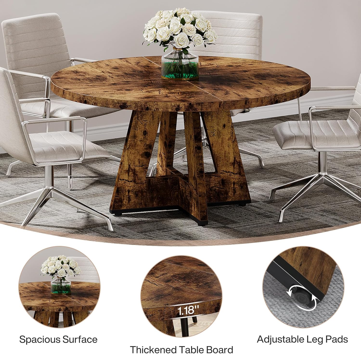 Tribesigns 47-Inch Round Conference Table for 4-6 People, Wooden Base and Thickened Top - Image 45