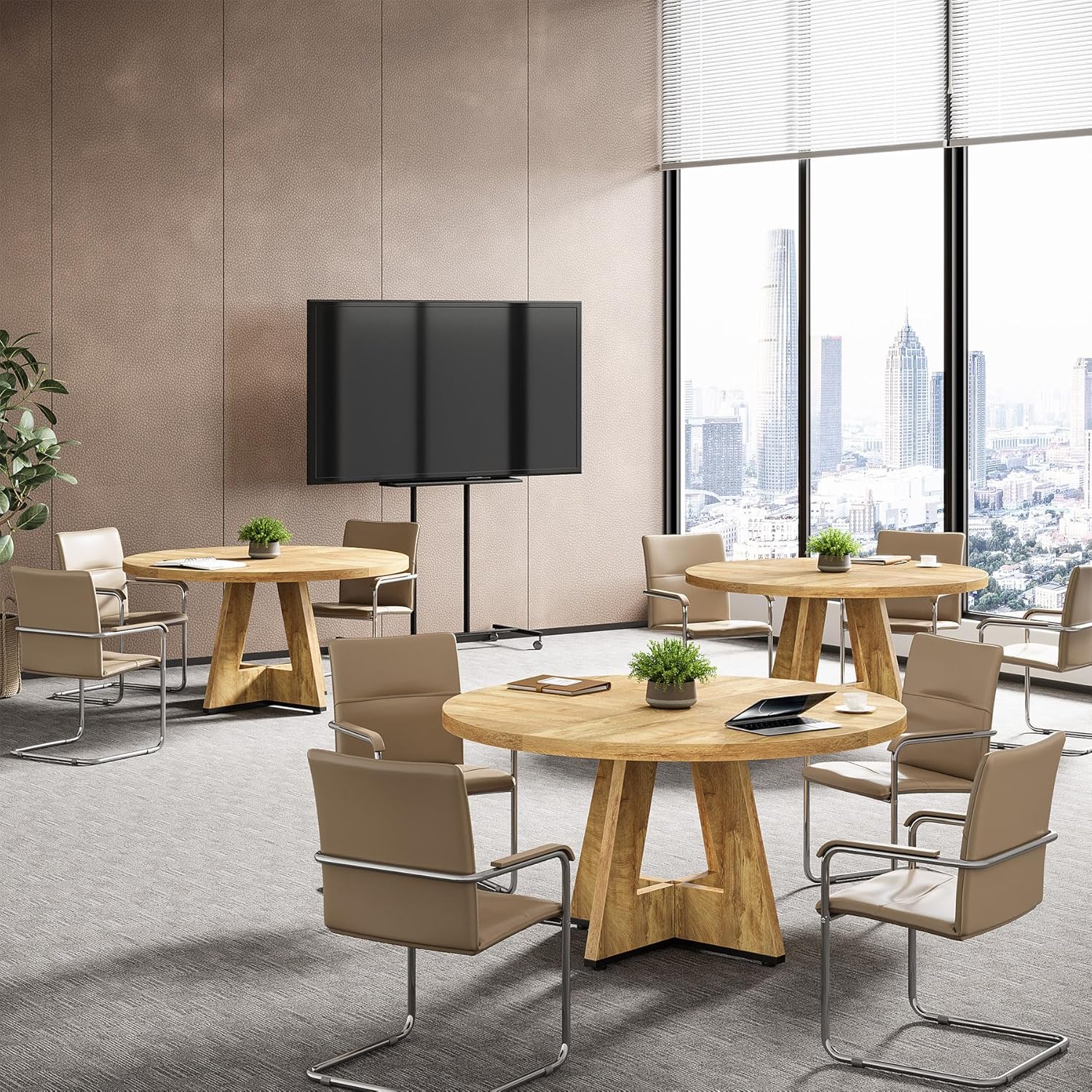 Tribesigns 47-Inch Round Conference Table for 4-6 People, Wooden Base and Thickened Top - Image 52