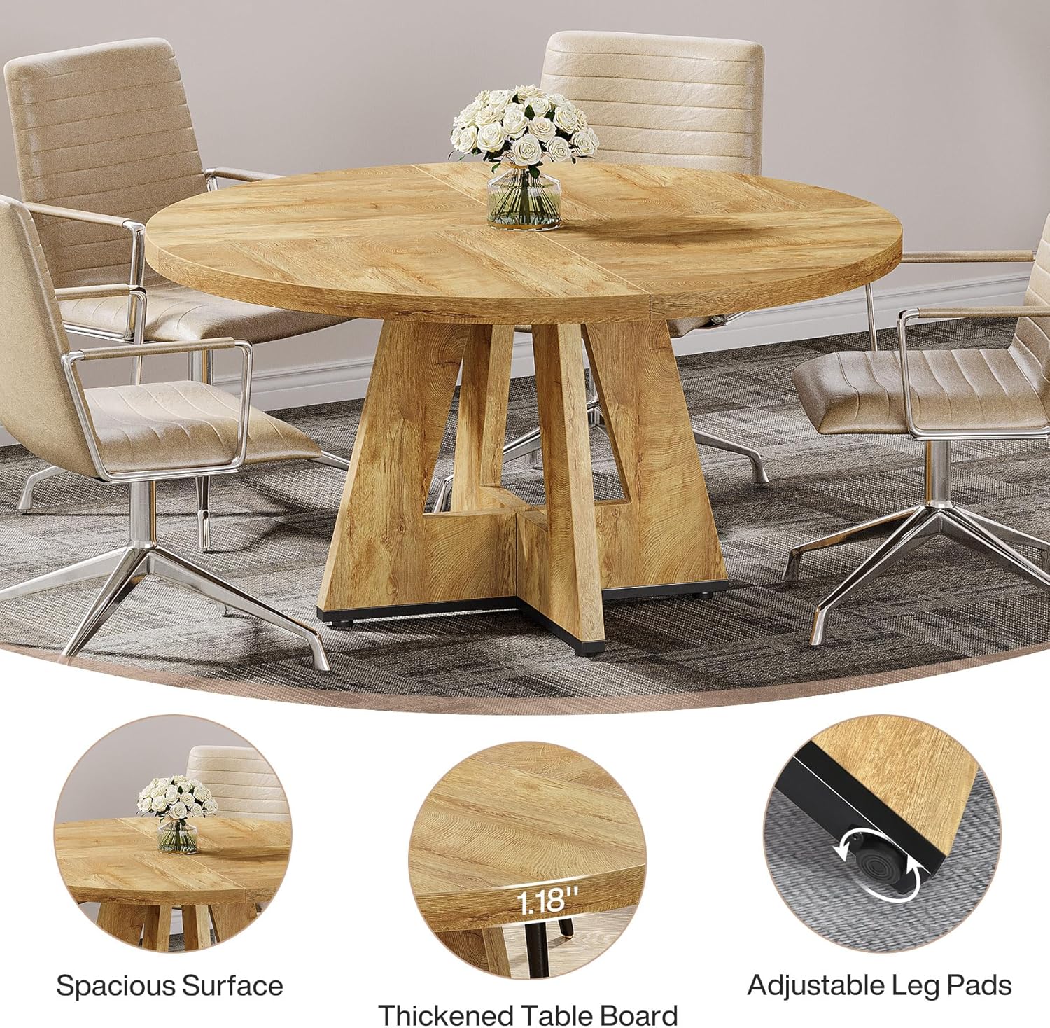 Tribesigns 47-Inch Round Conference Table for 4-6 People, Wooden Base and Thickened Top - Image 53