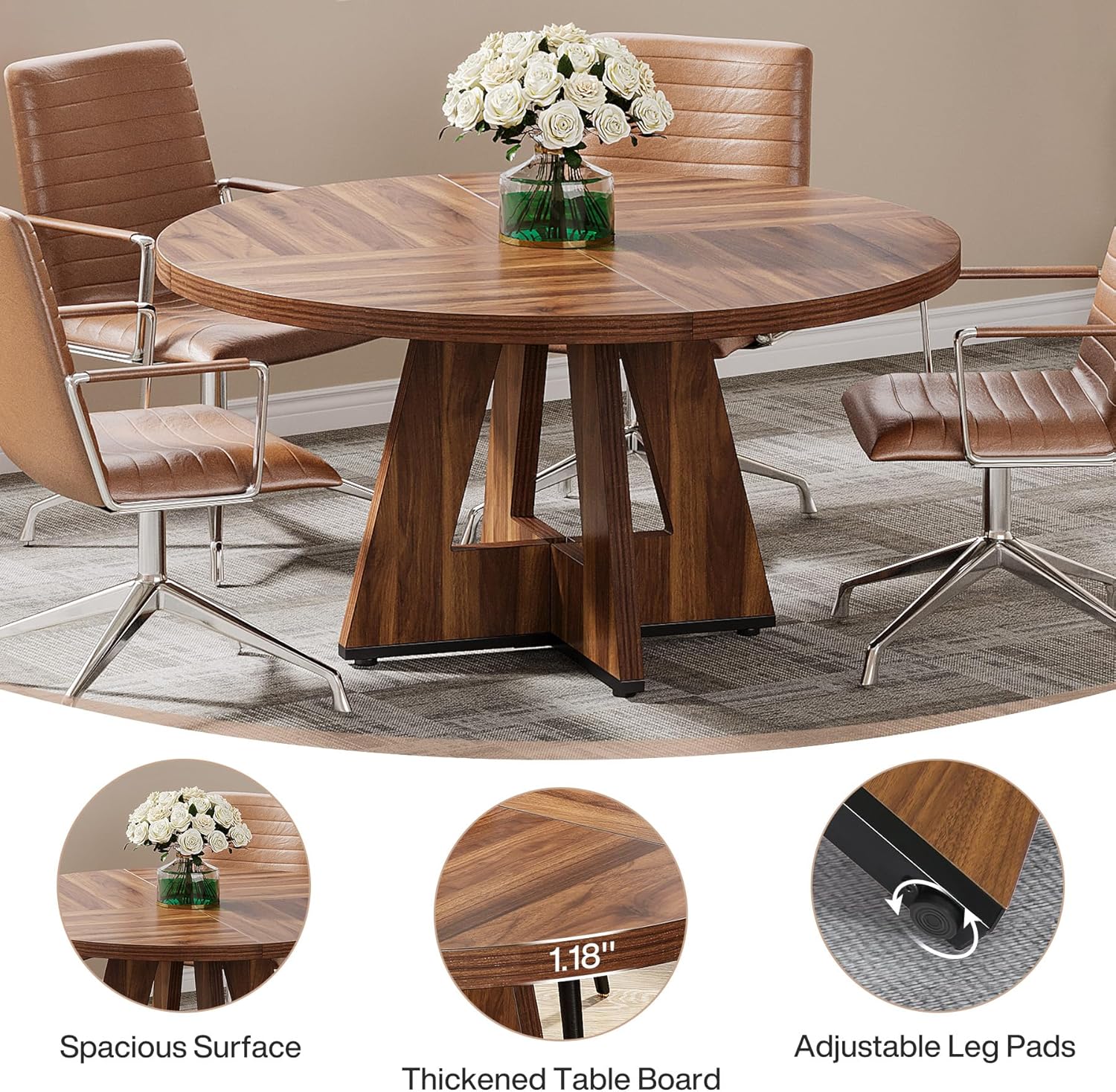 Tribesigns 47-Inch Round Conference Table for 4-6 People, Wooden Base and Thickened Top - Image 6