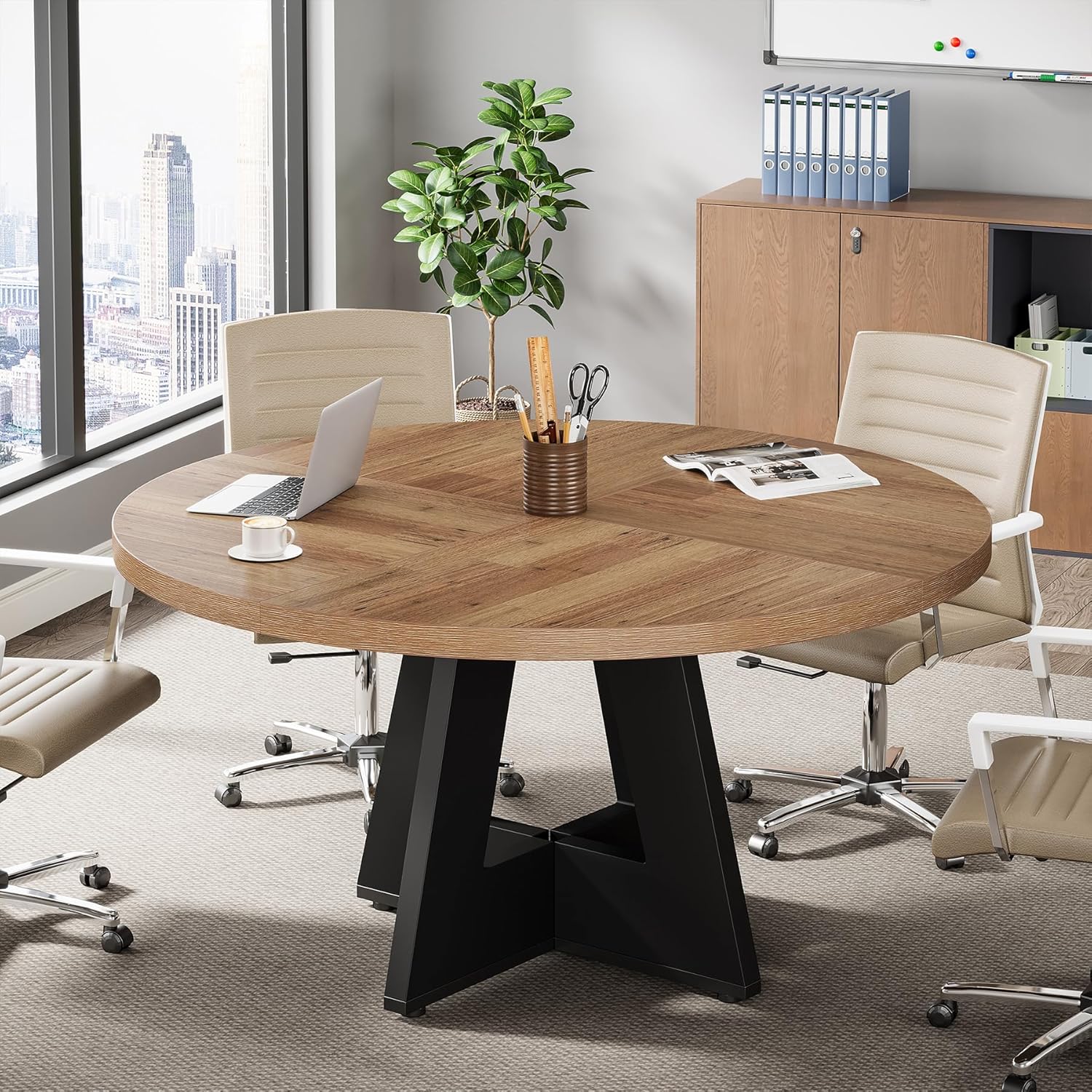 Tribesigns 47-Inch Round Conference Table for 4-6 People, Wooden Base and Thickened Top - Image 60