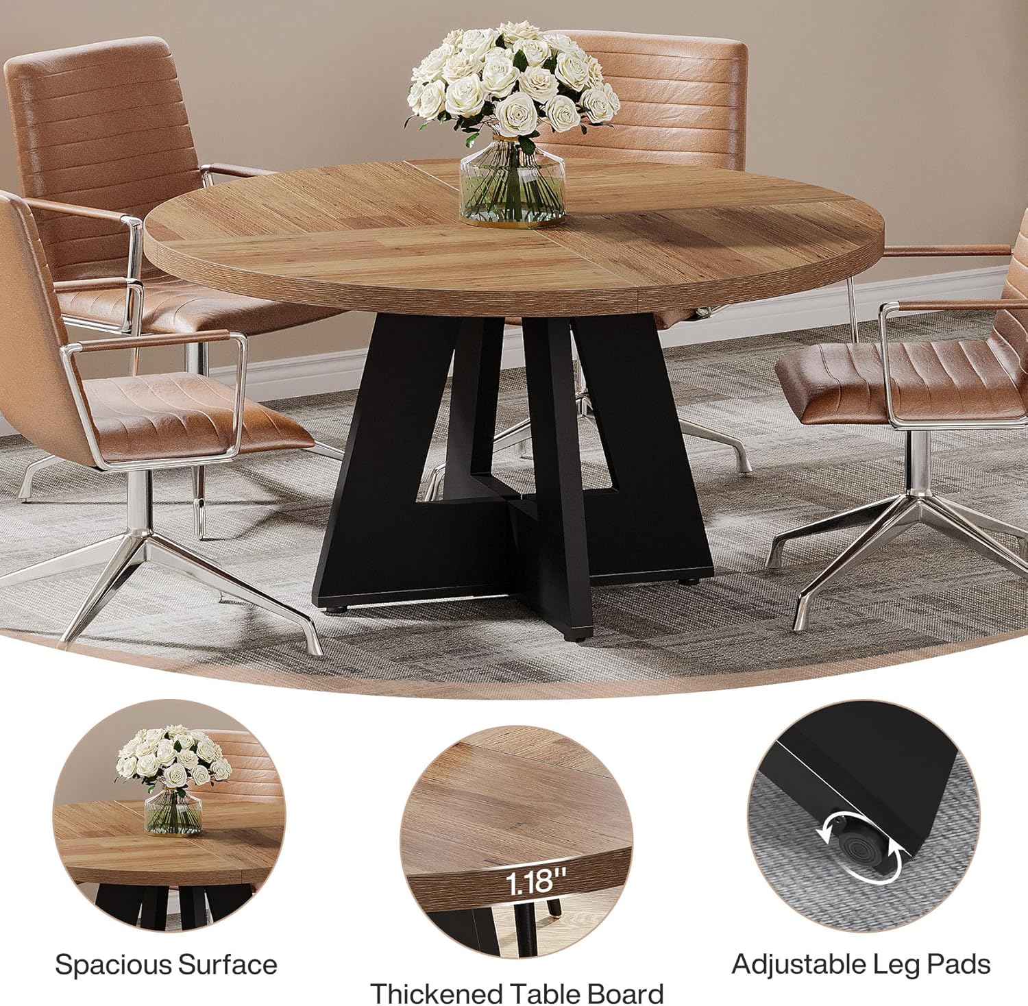 Tribesigns 47-Inch Round Conference Table for 4-6 People, Wooden Base and Thickened Top - Image 63