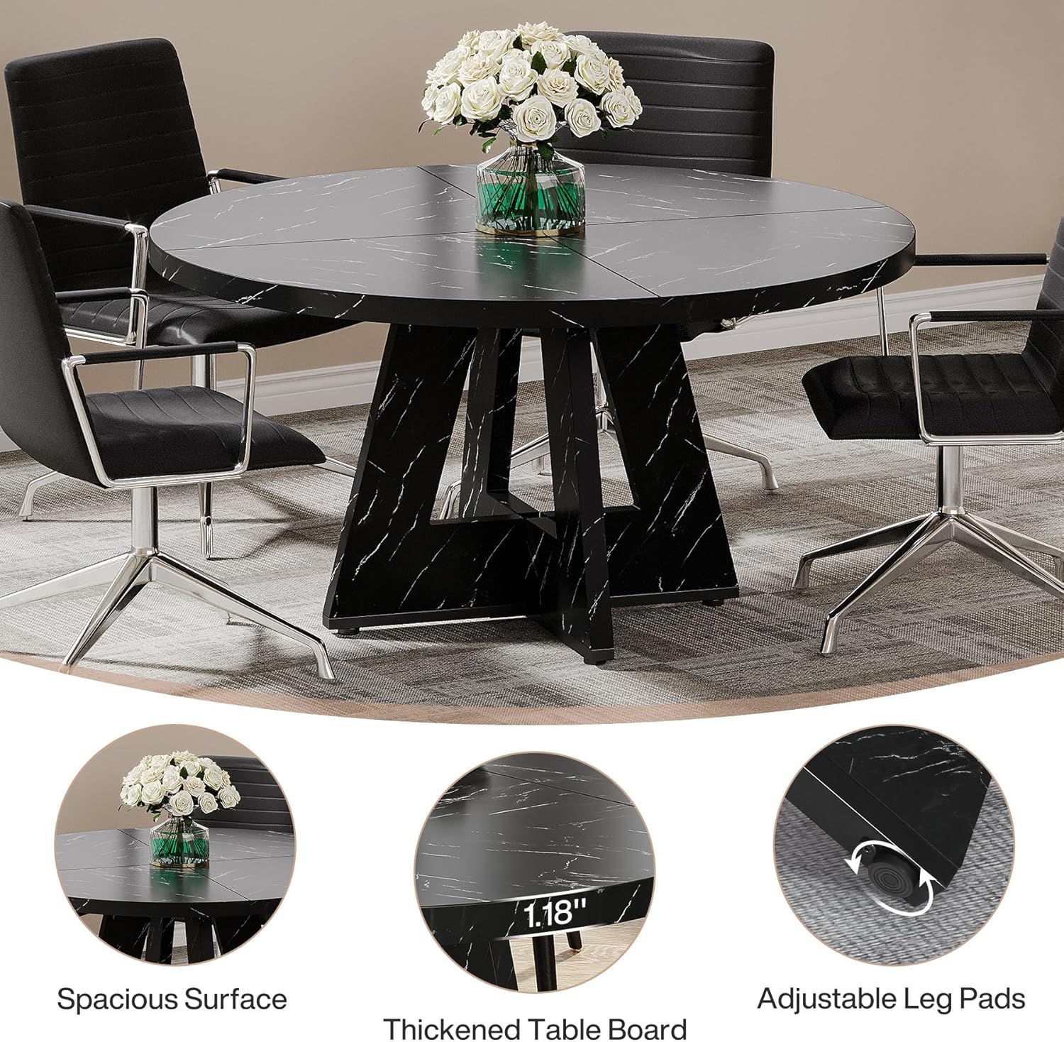 Tribesigns 47-Inch Round Conference Table for 4-6 People, Wooden Base and Thickened Top - Image 69