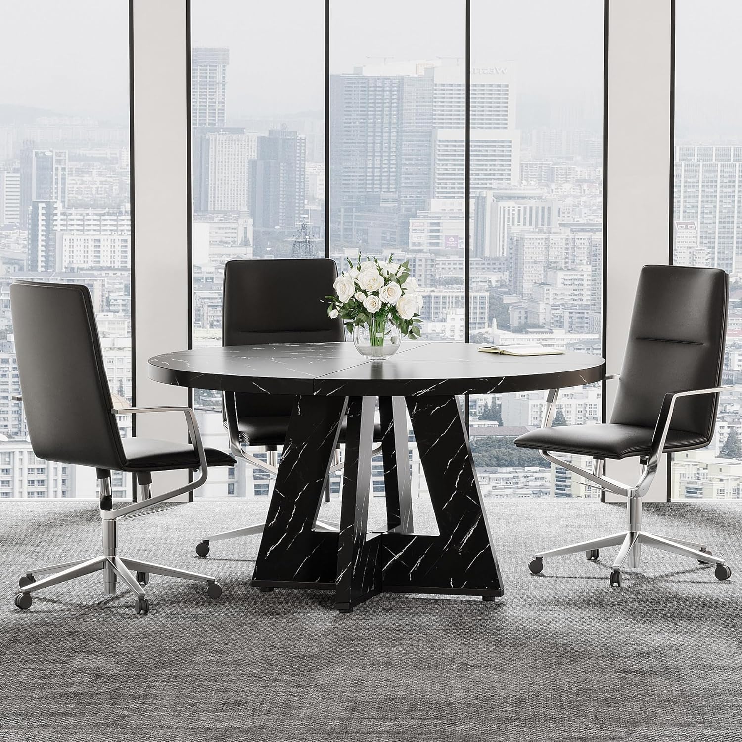 Tribesigns 47-Inch Round Conference Table for 4-6 People, Wooden Base and Thickened Top - Image 72