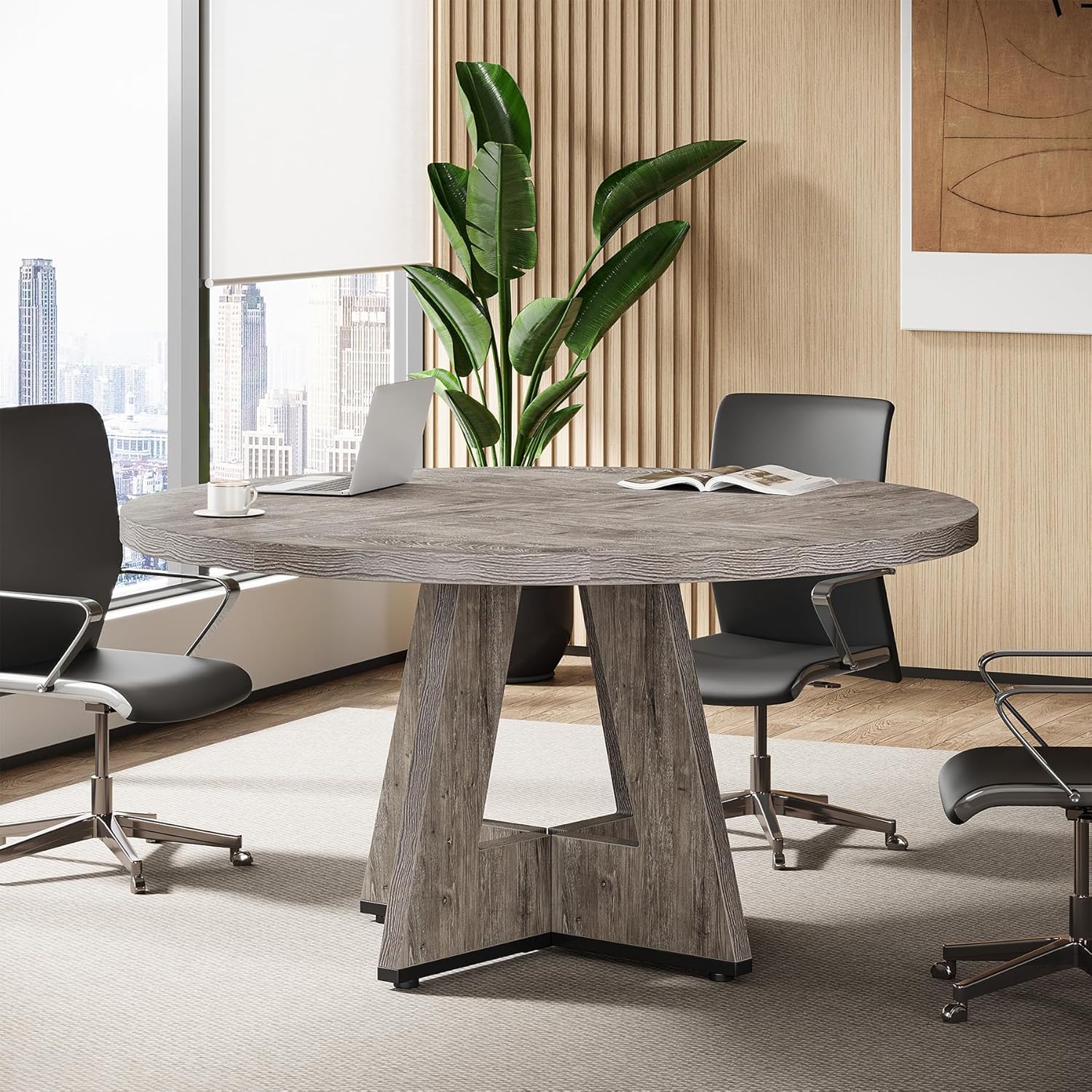 Tribesigns 47-Inch Round Conference Table for 4-6 People, Wooden Base and Thickened Top - Image 8
