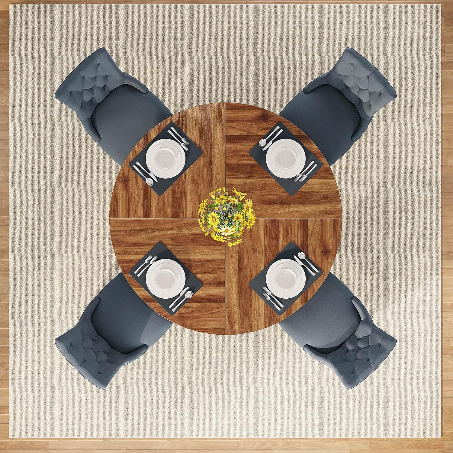 47-Inch Round Farmhouse Dining Table for 4–6 with Cross-Style Pedestal Base - Image 14
