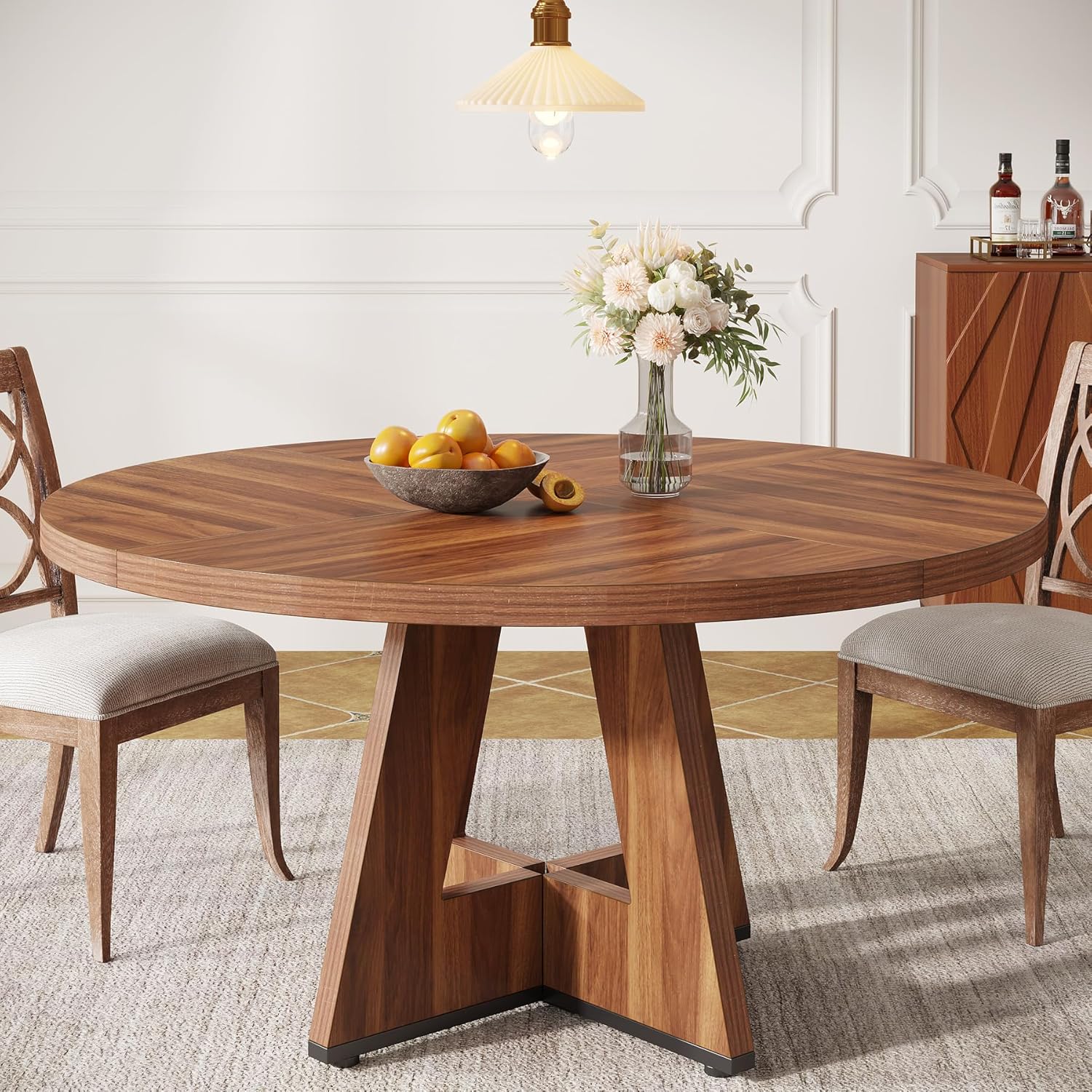 47-Inch Round Farmhouse Dining Table for 4–6 with Cross-Style Pedestal Base - Image 15