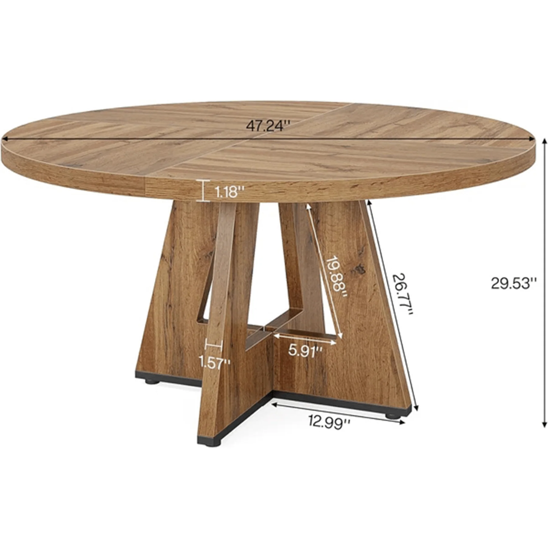 47-Inch Round Farmhouse Dining Table for 4–6 with Cross-Style Pedestal Base - Image 2