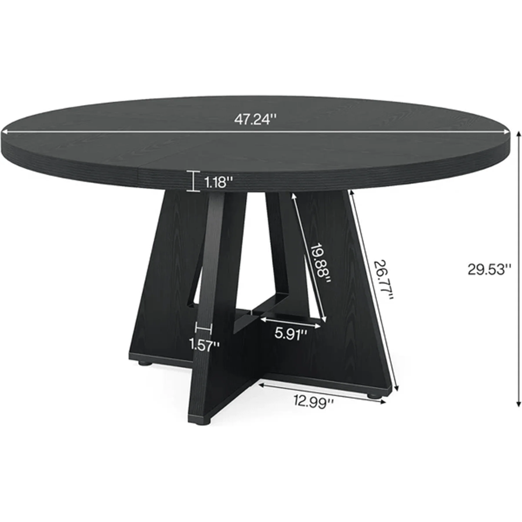 47-Inch Round Farmhouse Dining Table for 4–6 with Cross-Style Pedestal Base - Image 20