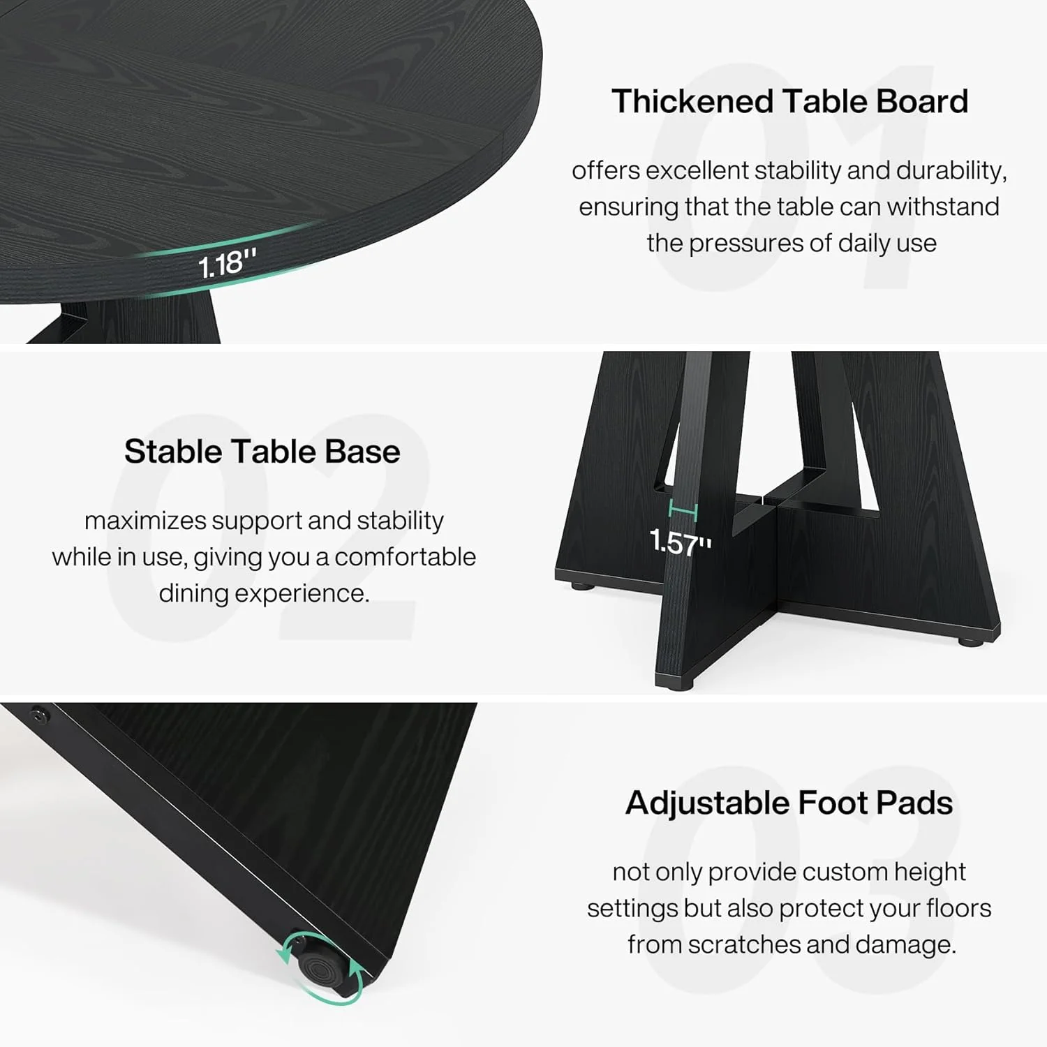 47-Inch Round Farmhouse Dining Table for 4–6 with Cross-Style Pedestal Base - Image 23