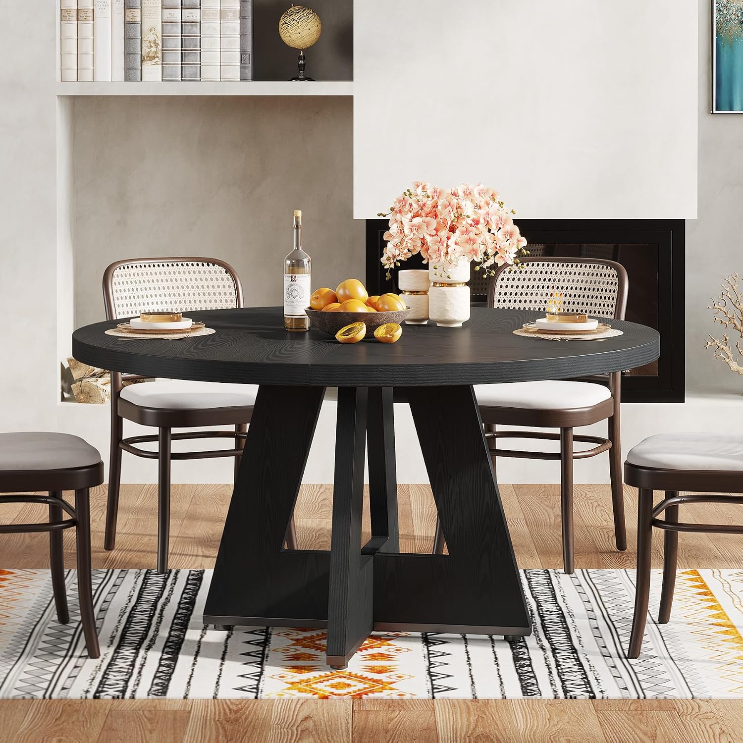 47-Inch Round Farmhouse Dining Table for 4–6 with Cross-Style Pedestal Base - Image 24