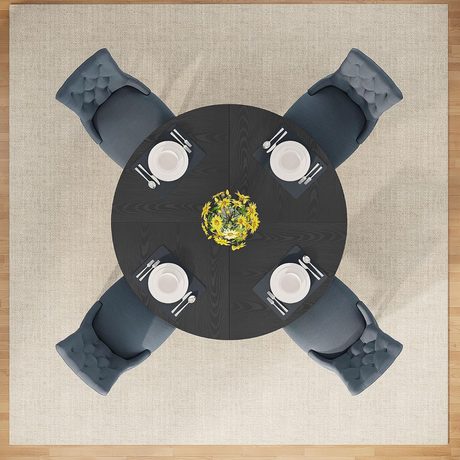 47-Inch Round Farmhouse Dining Table for 4–6 with Cross-Style Pedestal Base - Image 25