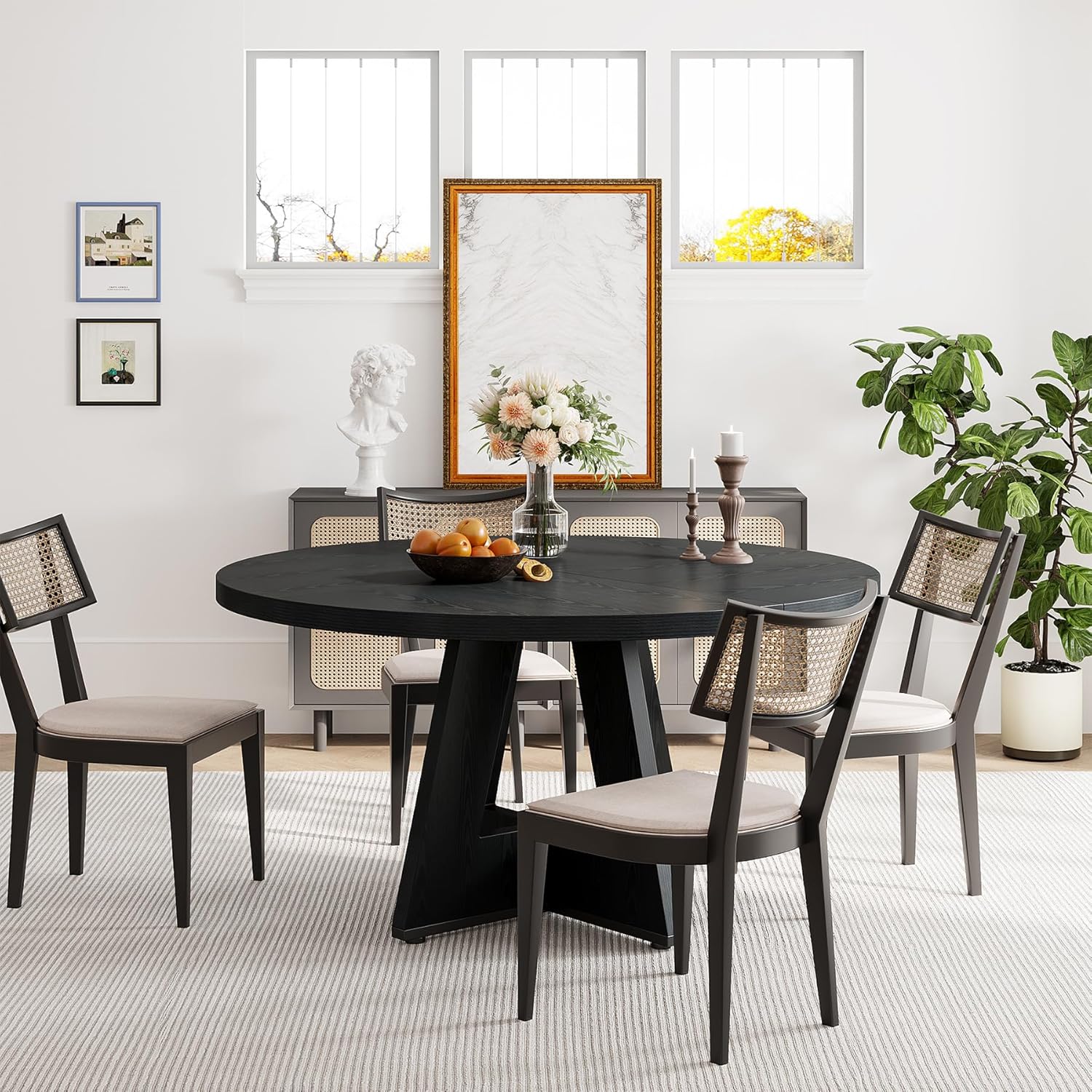 47-Inch Round Farmhouse Dining Table for 4–6 with Cross-Style Pedestal Base - Image 26