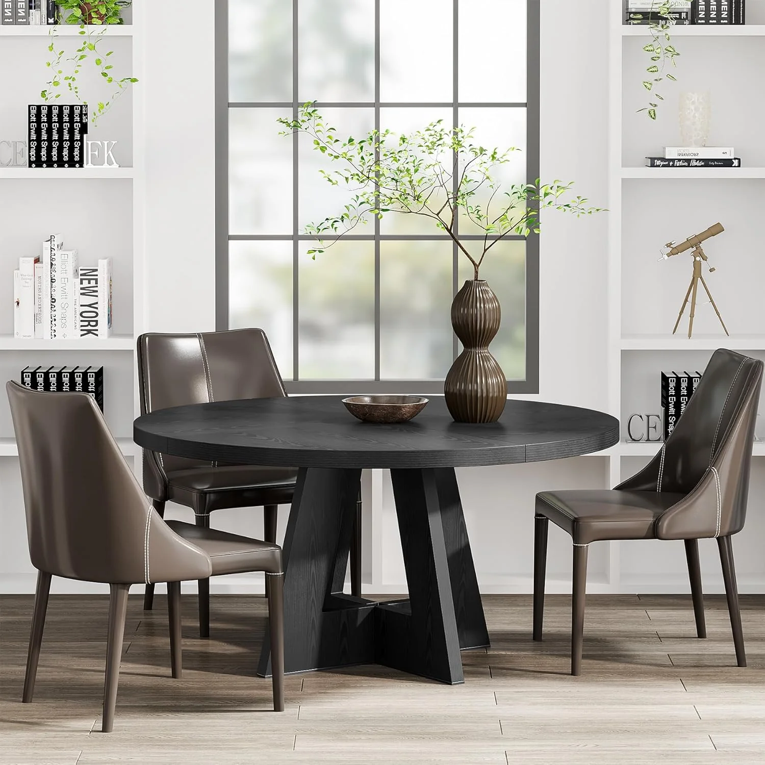 47-Inch Round Farmhouse Dining Table for 4–6 with Cross-Style Pedestal Base - Image 27