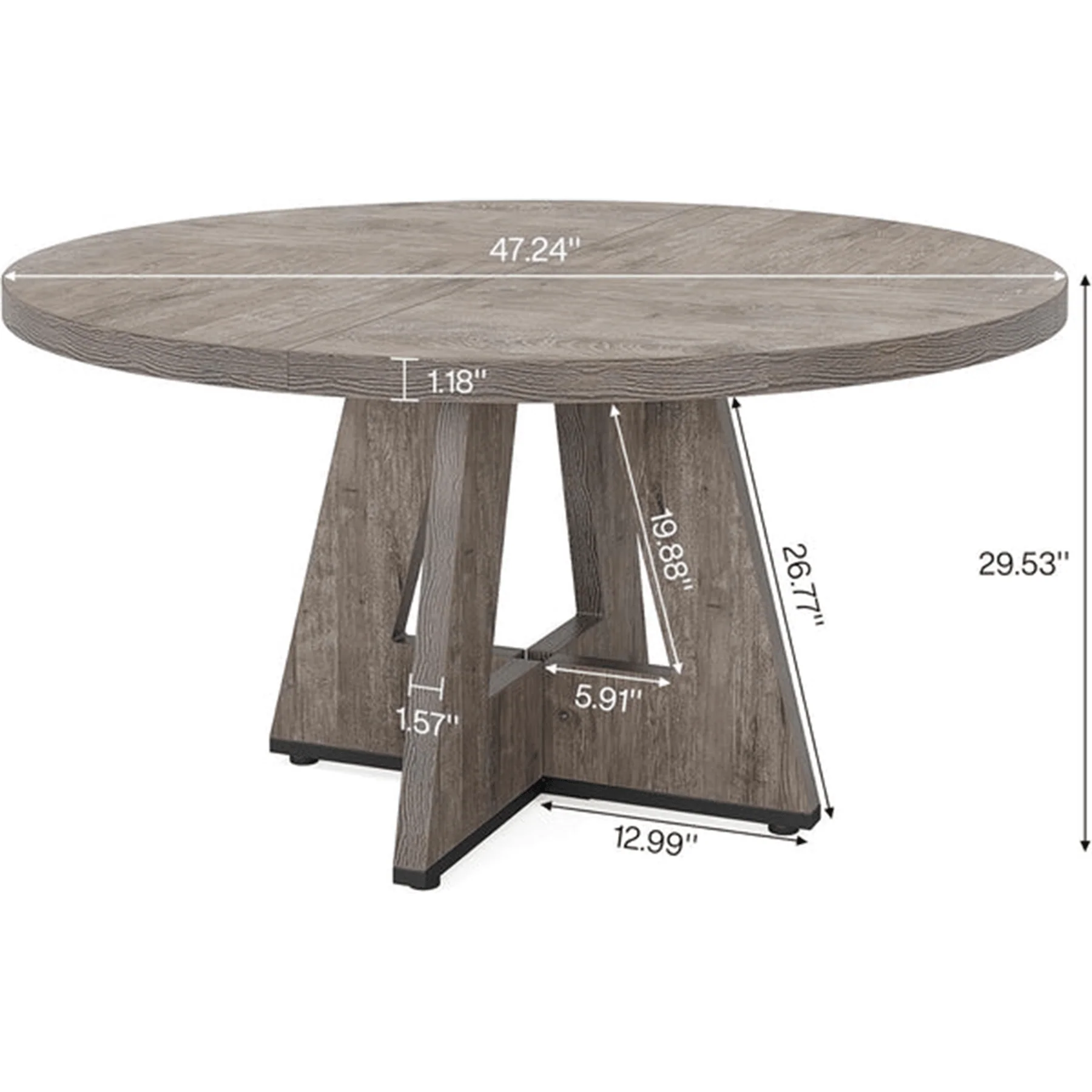 47-Inch Round Farmhouse Dining Table for 4–6 with Cross-Style Pedestal Base - Image 30