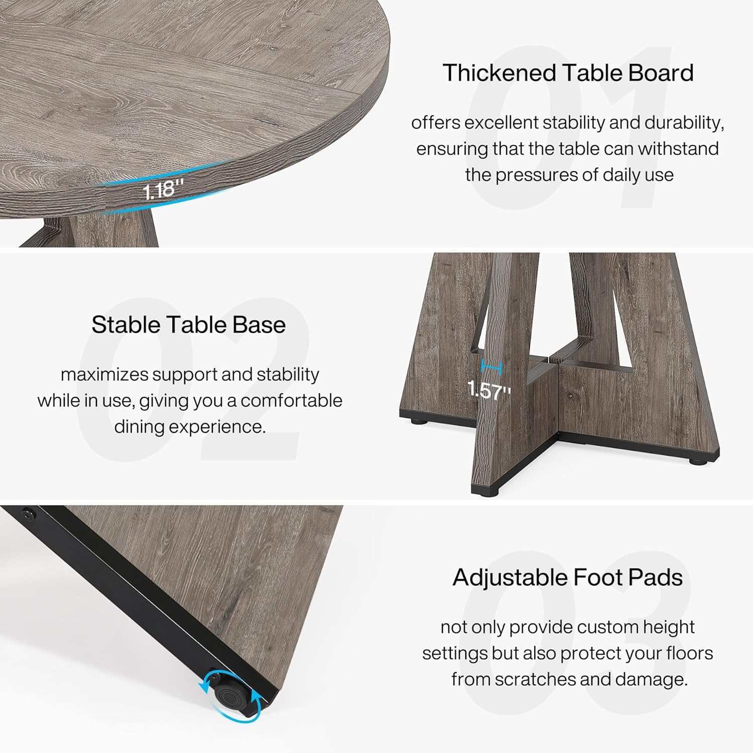 47-Inch Round Farmhouse Dining Table for 4–6 with Cross-Style Pedestal Base - Image 33