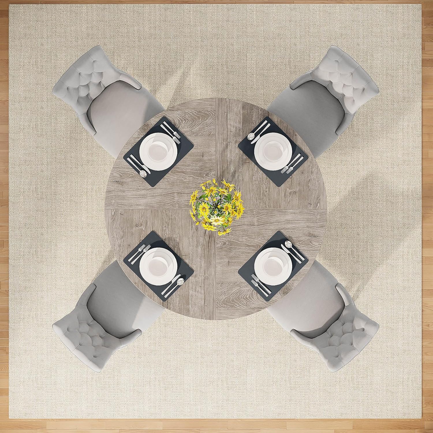 47-Inch Round Farmhouse Dining Table for 4–6 with Cross-Style Pedestal Base - Image 35