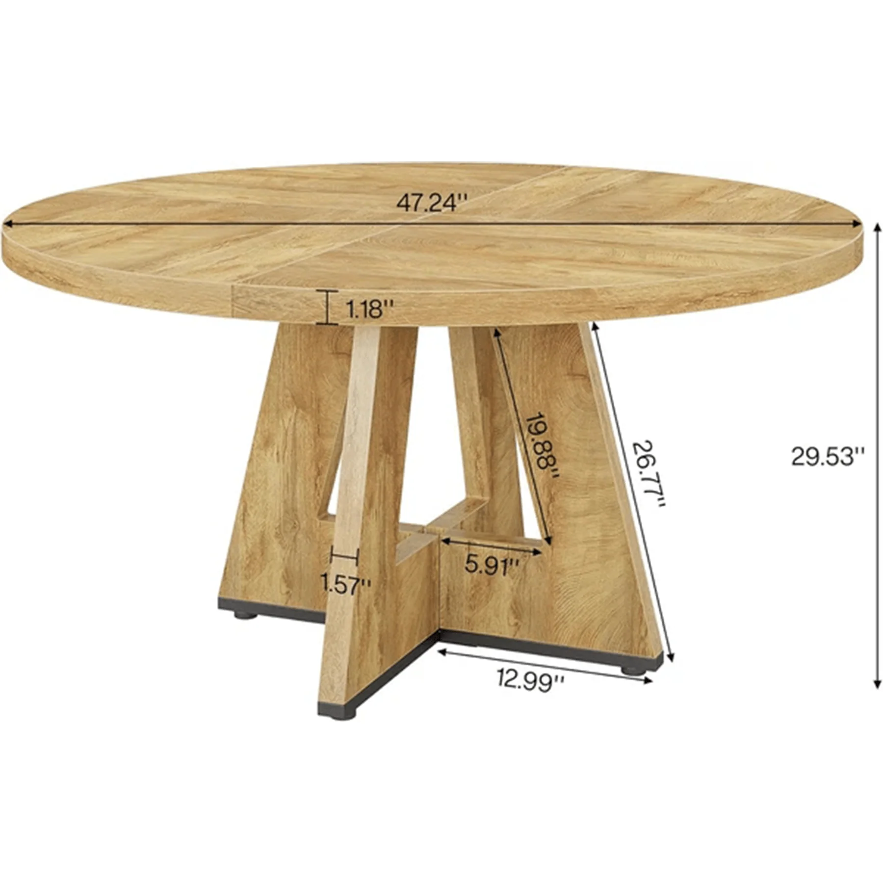47-Inch Round Farmhouse Dining Table for 4–6 with Cross-Style Pedestal Base - Image 41
